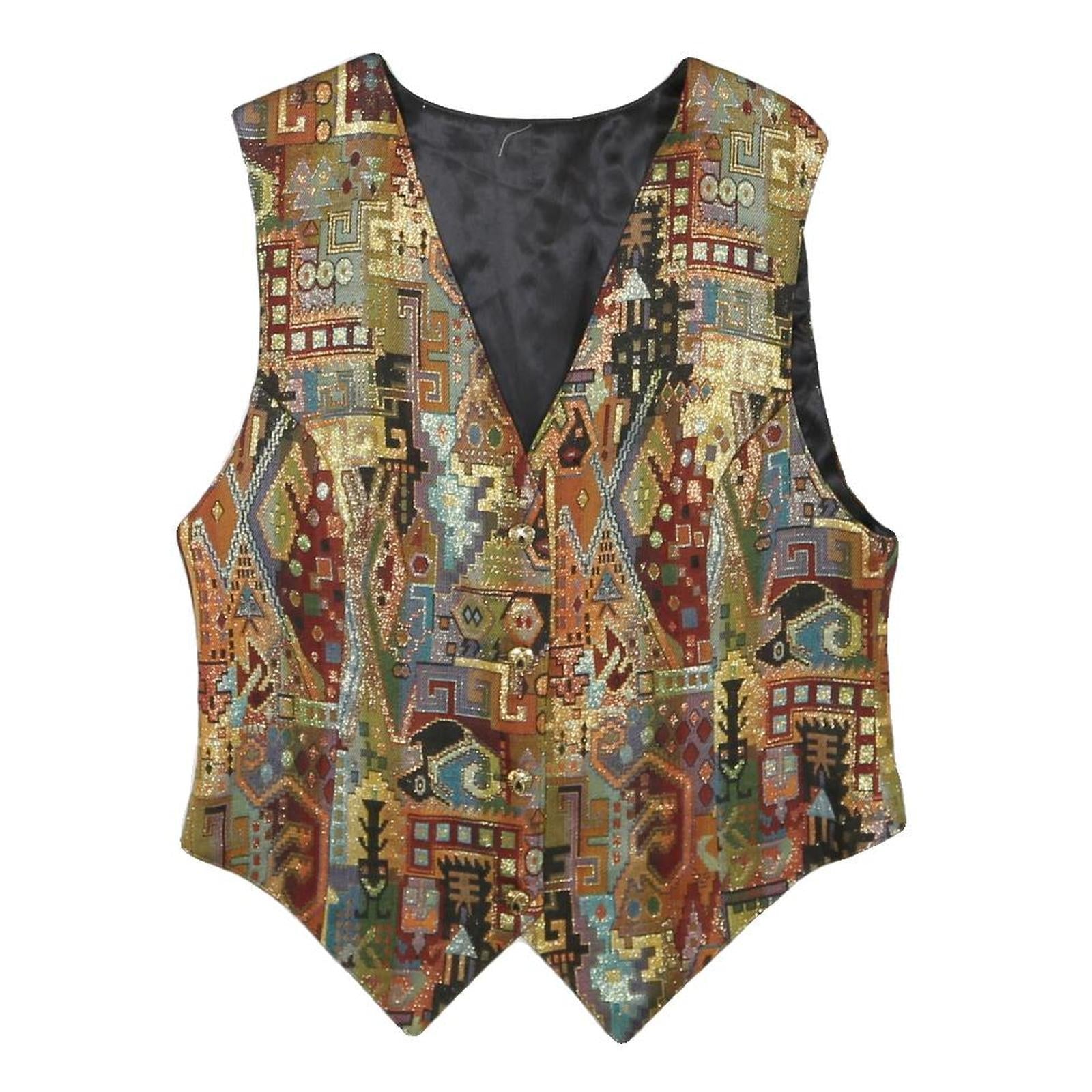 Womens Multicolour Button Jacket L Woven Patterned Waistcoat Stylish Elegant Refurbished - N/A refurbished available on Cerqular