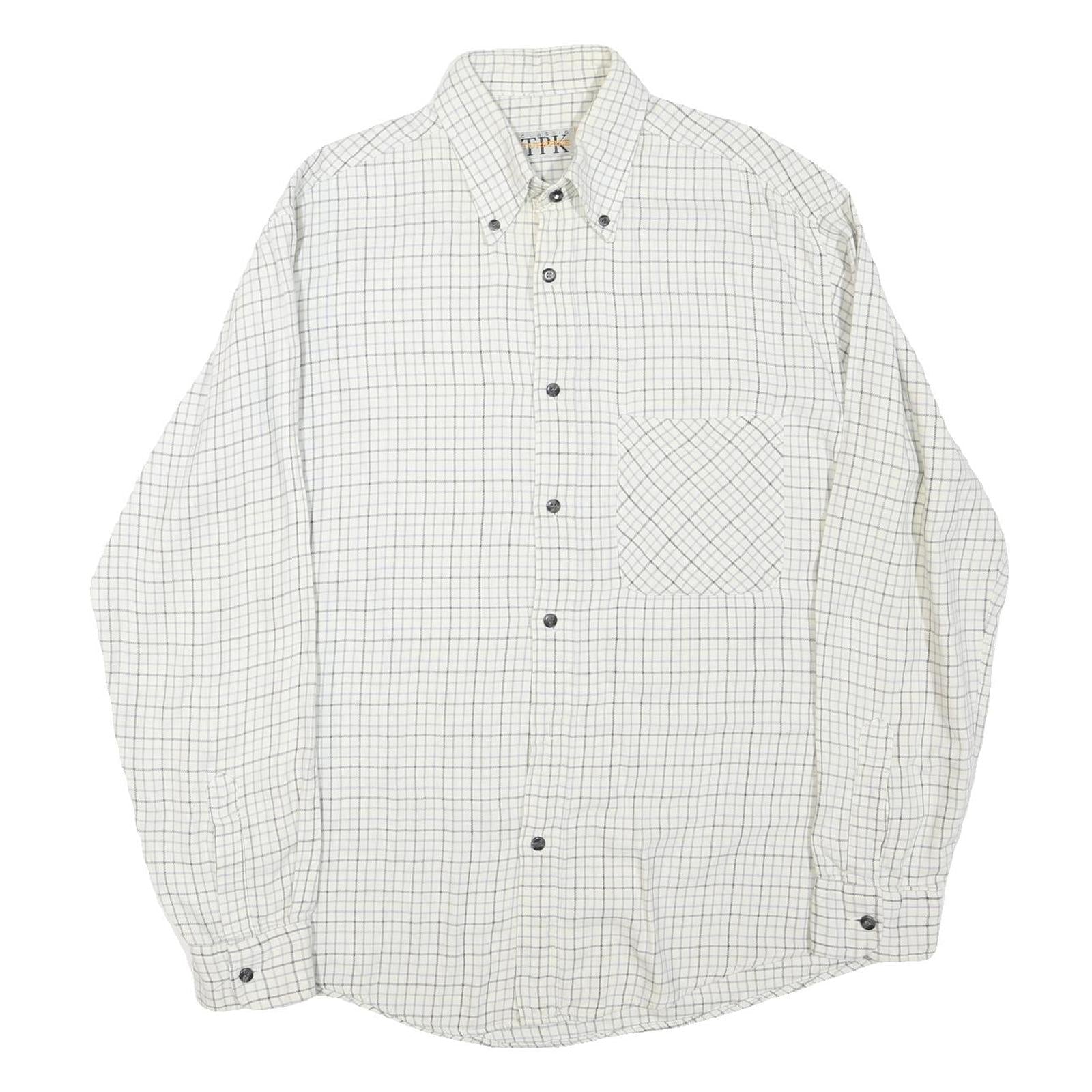 TURNPIKE Mens White & Black Checked Shirt M Cotton Blend Button-Down Collar Long Refurbished - N/A refurbished available on Cerqular