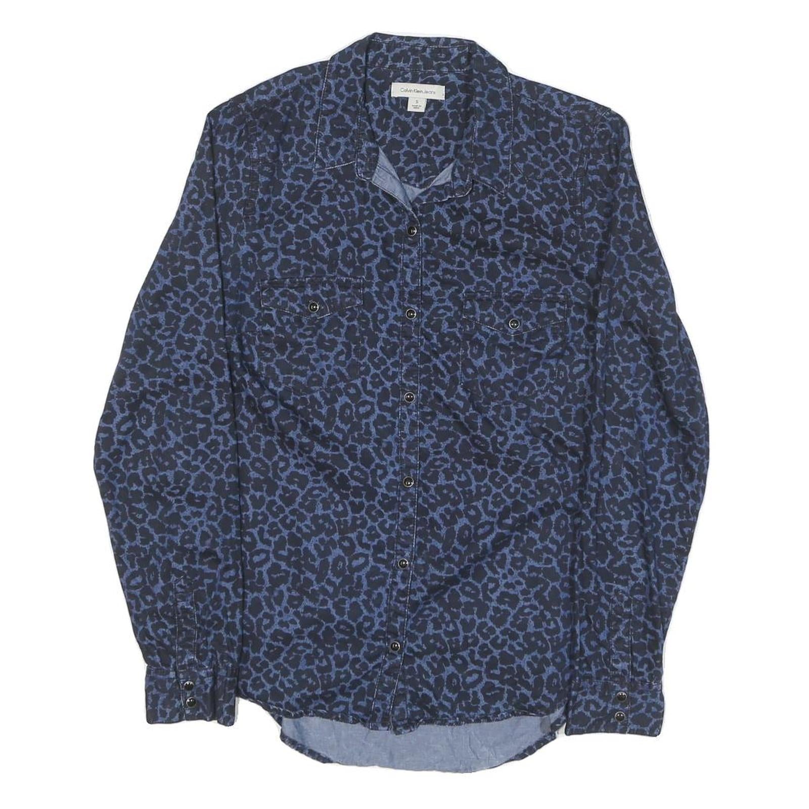 CALVIN KLEIN JEANS Womens Blue Leopard Print Shirt S Cotton Blend Refurbished - N/A refurbished available on Cerqular