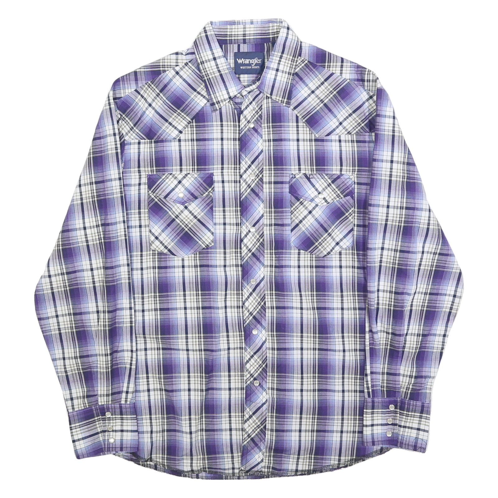 WRANGLER Mens Purple & White Check Western Shirt L Cotton Blend Comfortable Fit Refurbished - N/A refurbished available on Cerqular