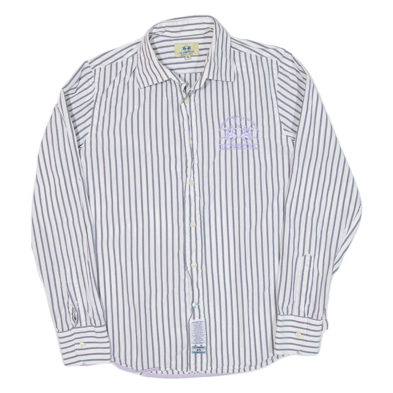 LA MARTINA Mens Shirt Grey Striped Long Sleeve M Refurbished - N/A refurbished available on Cerqular