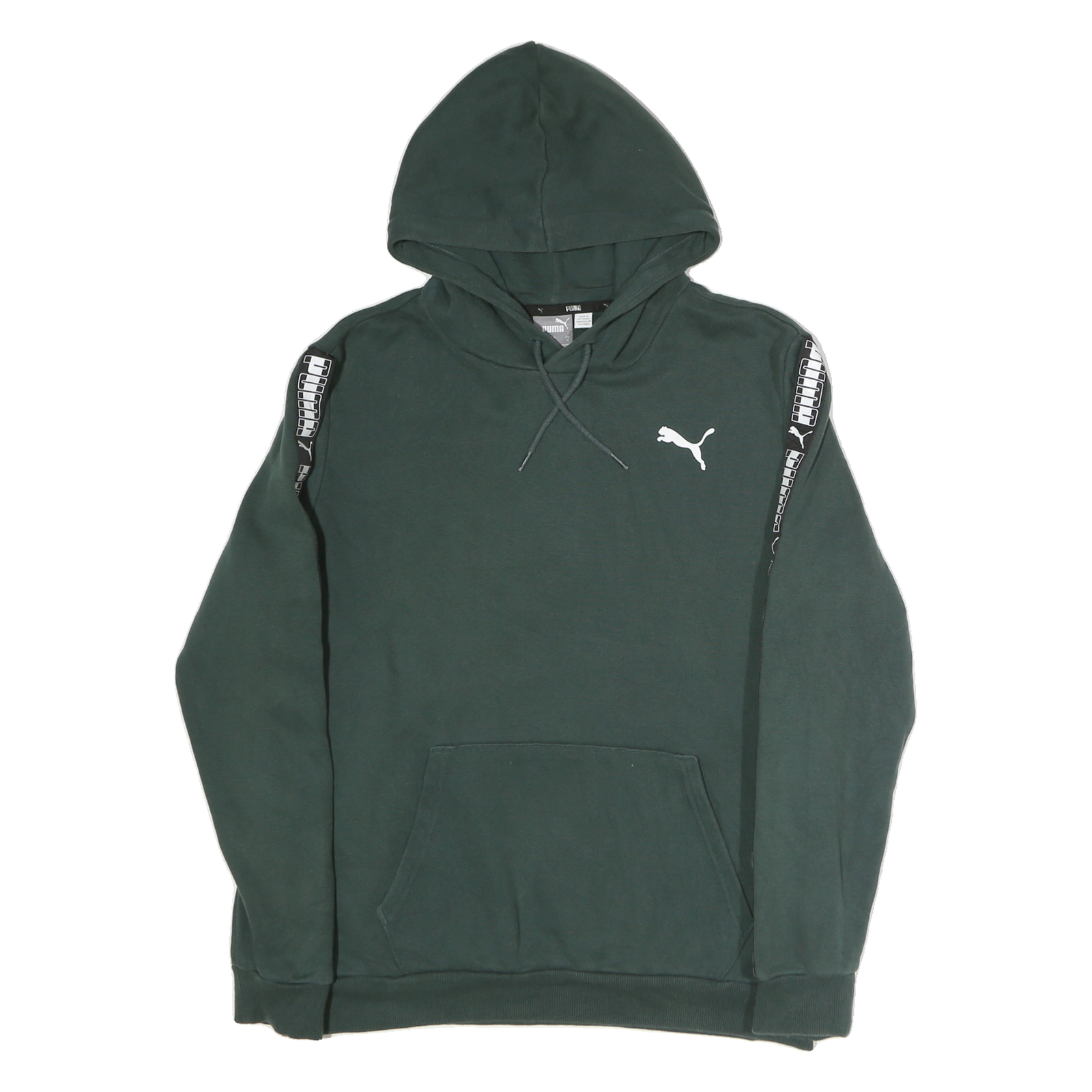 PUMA Mens Green Hoodie M Cotton Pullover Logo Tape Sleeve Casual Sweatshirt Refurbished - N/A refurbished available on Cerqular