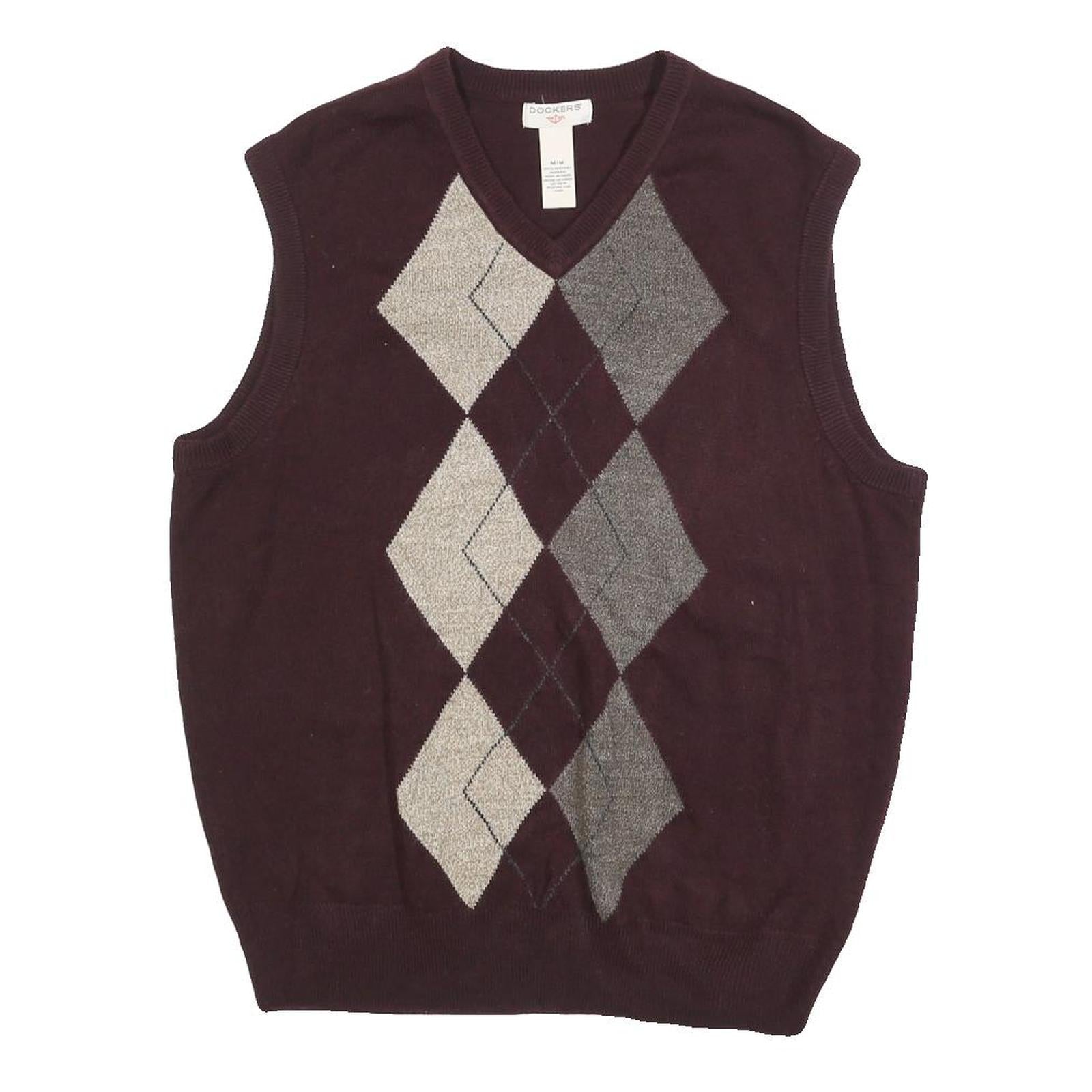 DOCKERS Mens Maroon & Grey Argyle Pattern Pullover V-Neck Acrylic Jumper M Refurbished - N/A refurbished available on Cerqular