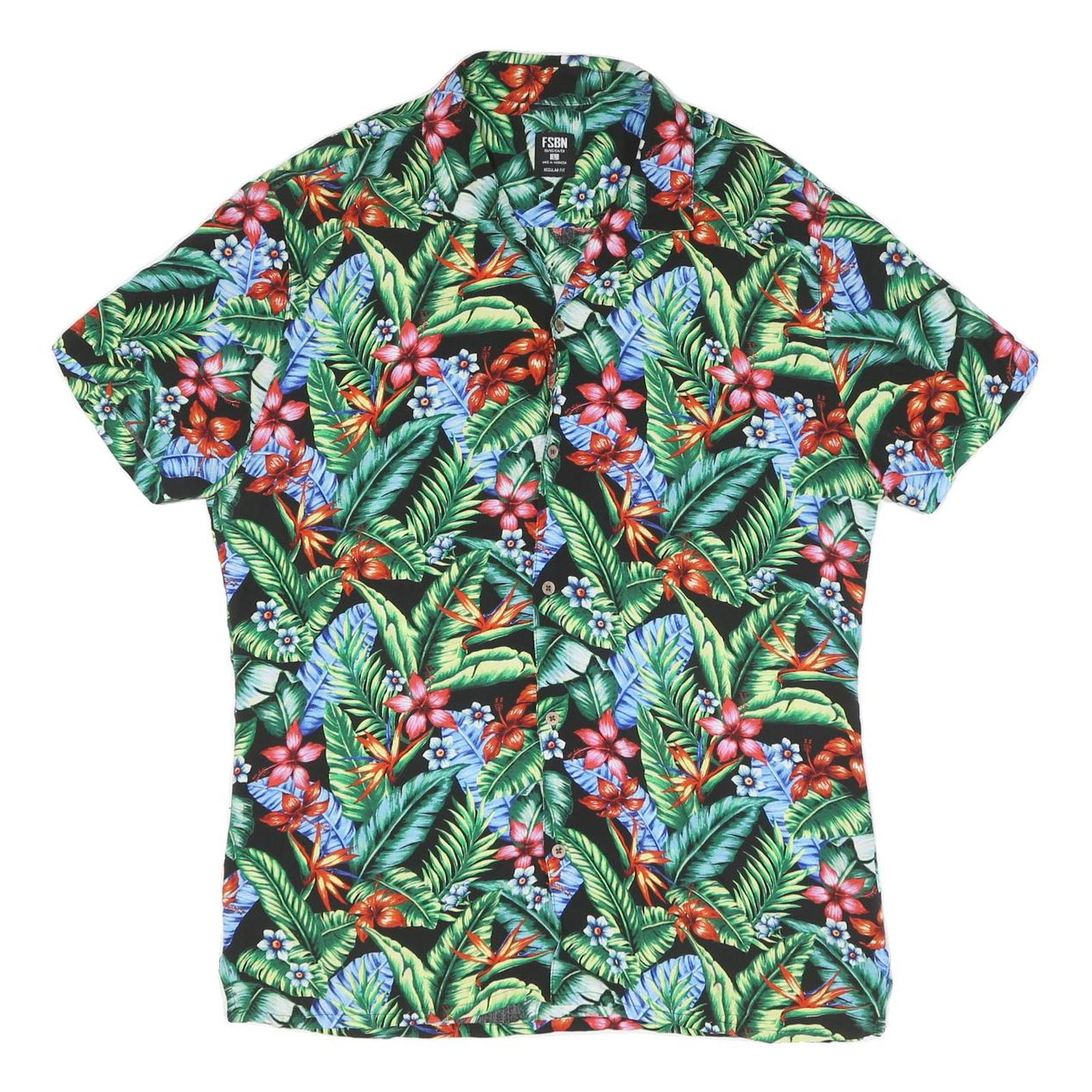 Mens Black Tropical Floral Cotton Blend Short Sleeve Shirt L Vacation Beach Refurbished - N/A refurbished available on Cerqular
