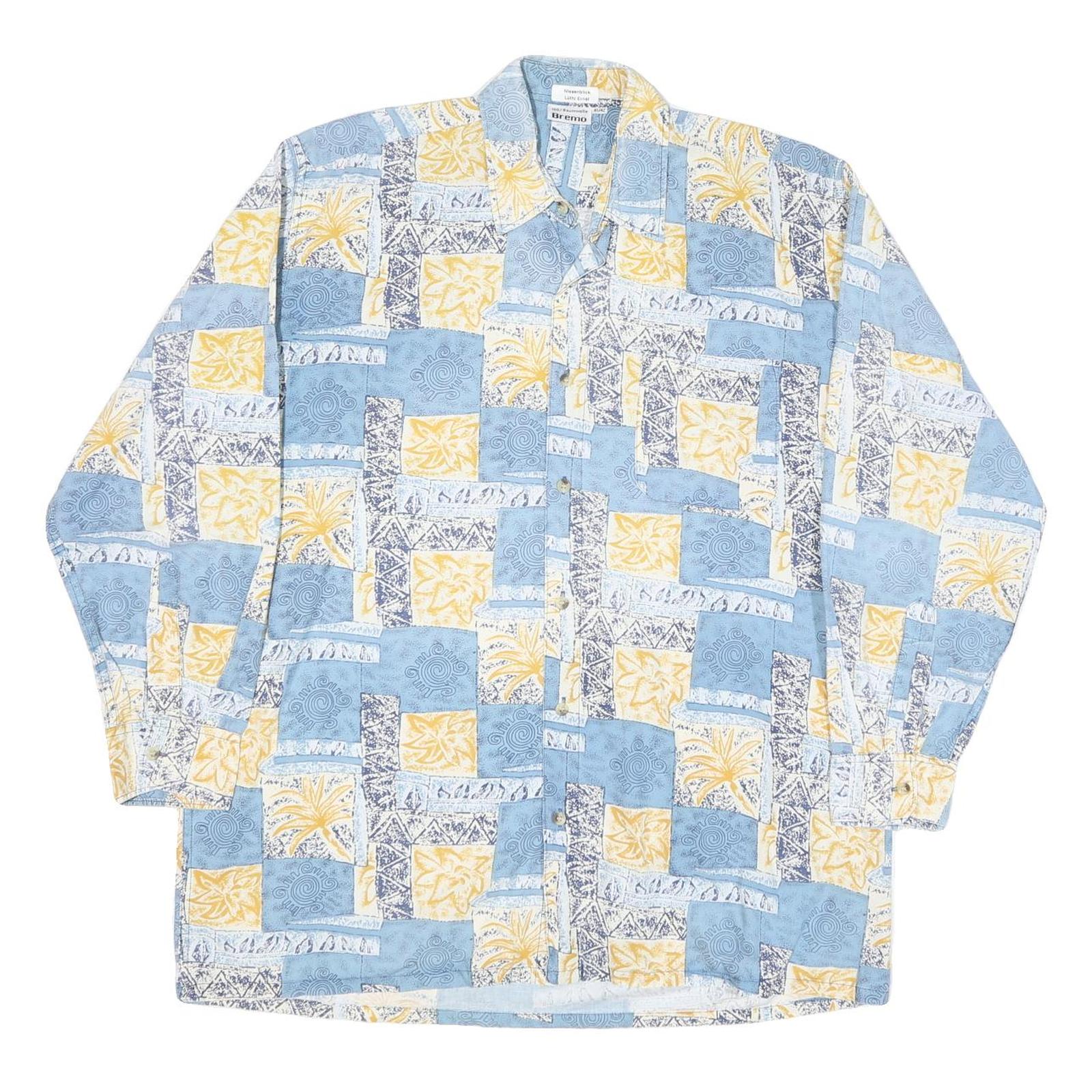 BREMO Mens Blue & Yellow Patterned Shirt XL Stylish Cotton Blend Long Sleeve Refurbished - N/A refurbished available on Cerqular
