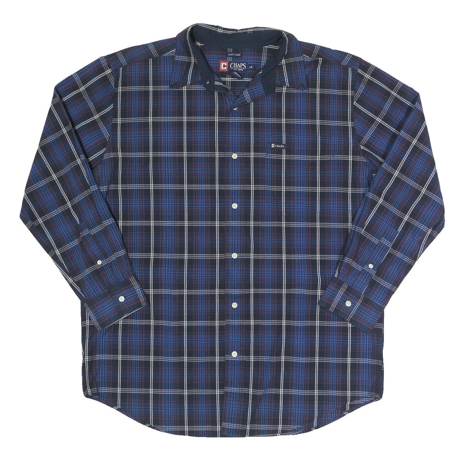 CHAPS Mens Blue Plaid Shirt L Cotton Long Sleeve Button Closure Casual Wear Refurbished - N/A refurbished available on Cerqular
