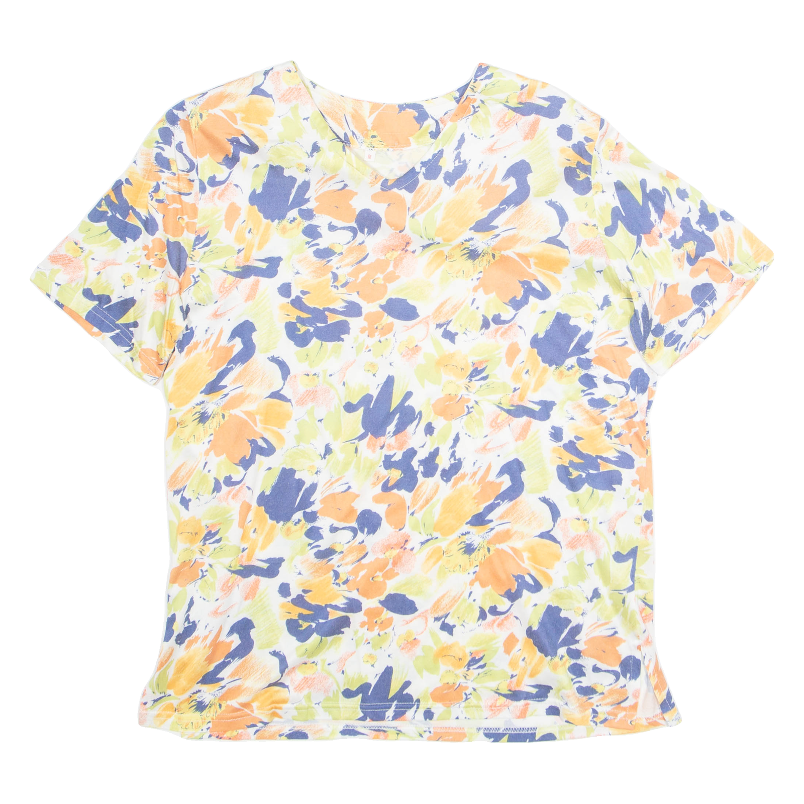 Womens Printed Top Orange V-Neck Floral M Refurbished - N/A refurbished available on Cerqular