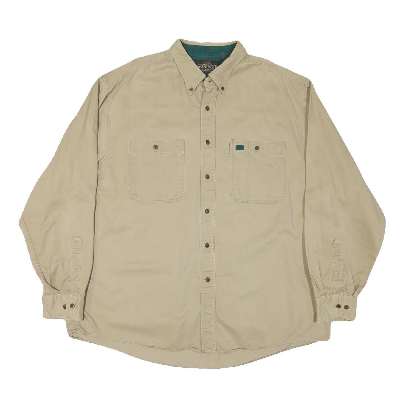 GREATLAND Mens Beige Cotton Blend Shirt XL Button-Down Collar Long Sleeve Casual Refurbished - N/A refurbished available on Cerqular