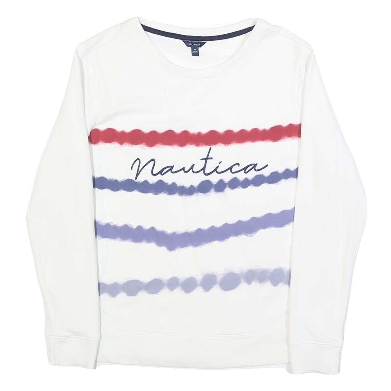 NAUTICA Womens White Crew Neck XS Cotton Blend Pullover Sweatshirt Red Blue Refurbished - N/A refurbished available on Cerqular