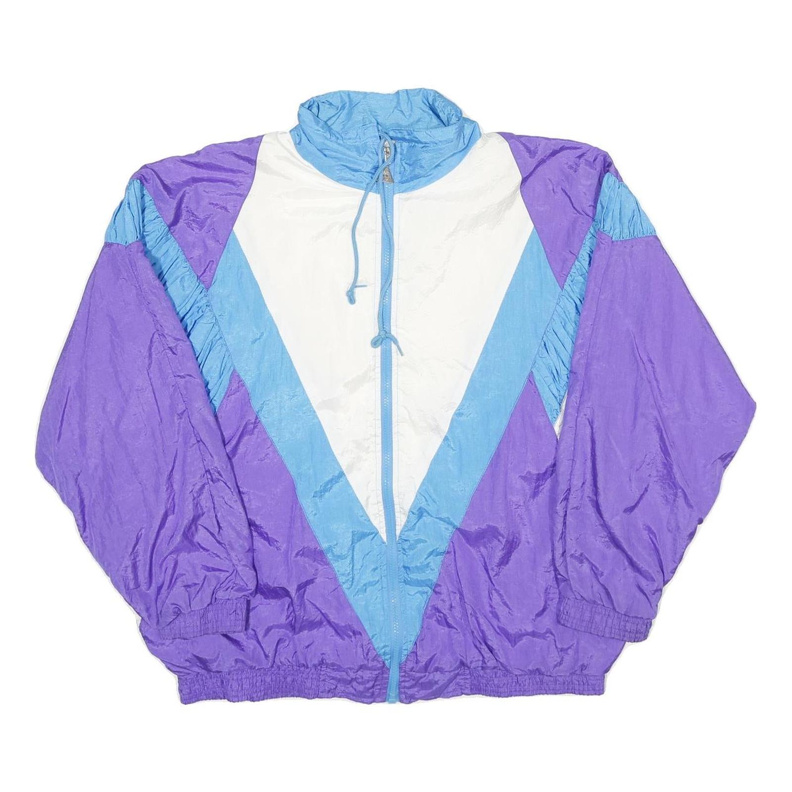 CASUAL ISLE Womens Purple & Blue White Nylon Zip Jacket L Retro Track Shell Refurbished - N/A refurbished available on Cerqular
