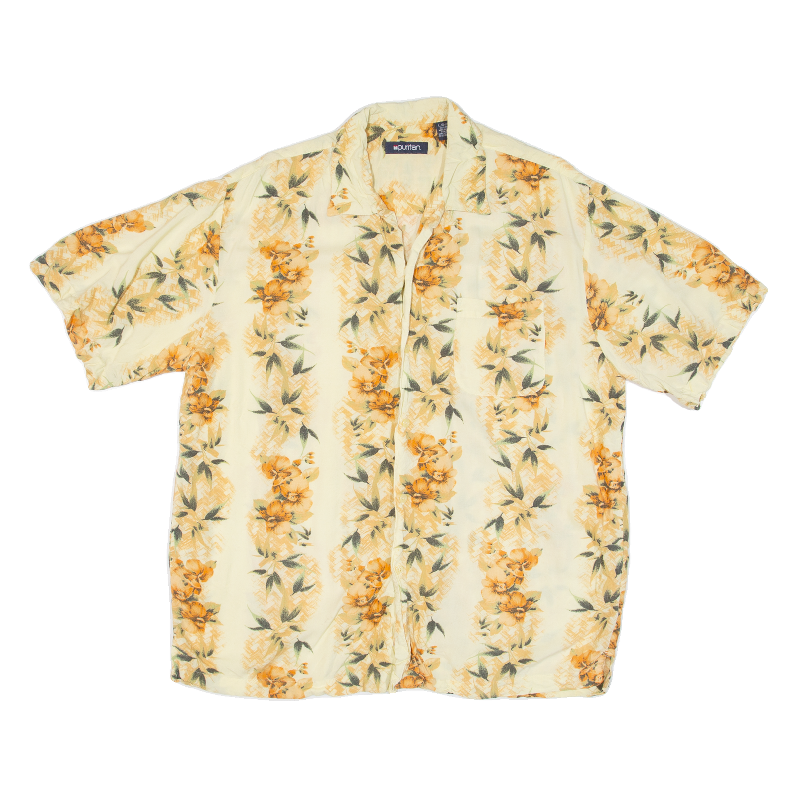 PURITAN Mens Hawaiian Shirt Yellow Floral L Refurbished - N/A refurbished available on Cerqular
