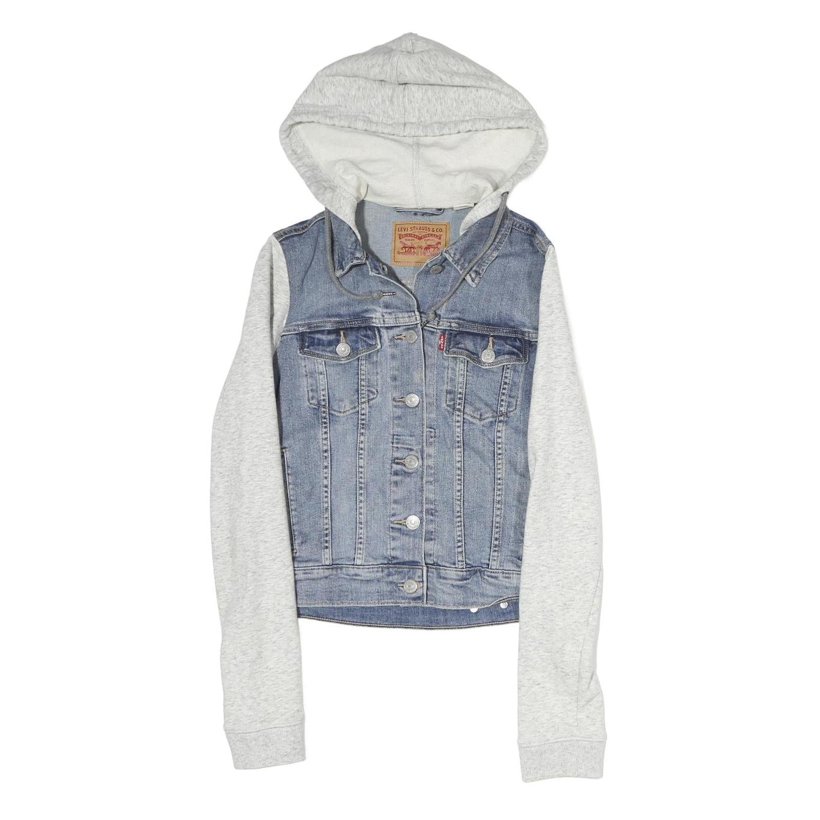 LEVI'S Womens Blue & Grey Denim Hoodie Jacket XS Cotton Button Closure Casual Refurbished - N/A refurbished available on Cerqular