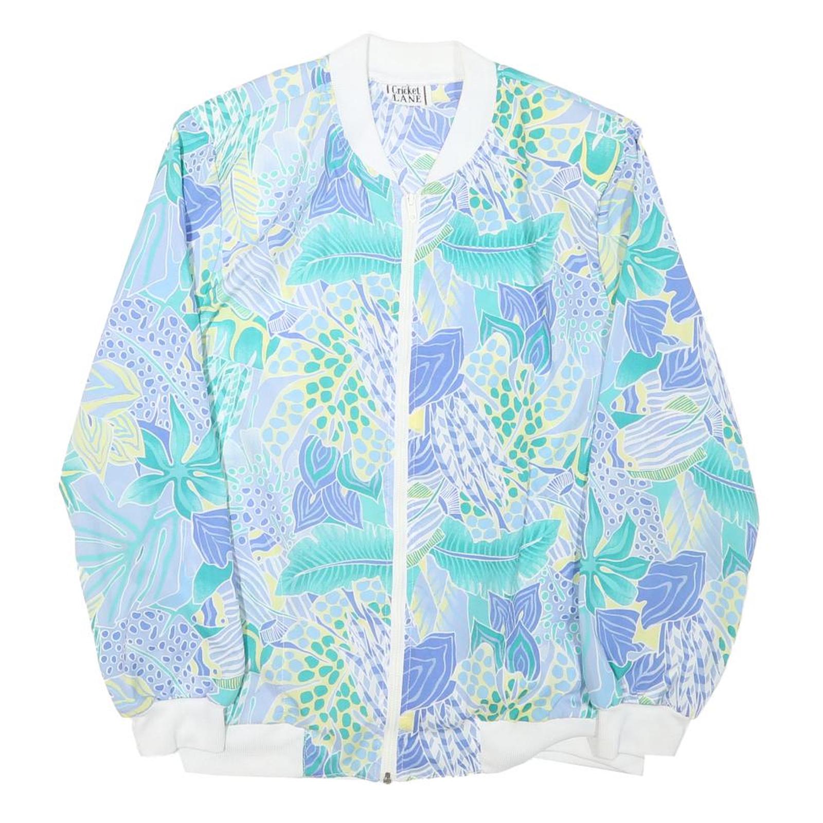 CRICKET LANE Womens Blue White Cotton Blend Jacket M Printed Floral Zip Bomber Refurbished - N/A refurbished available on Cerqular