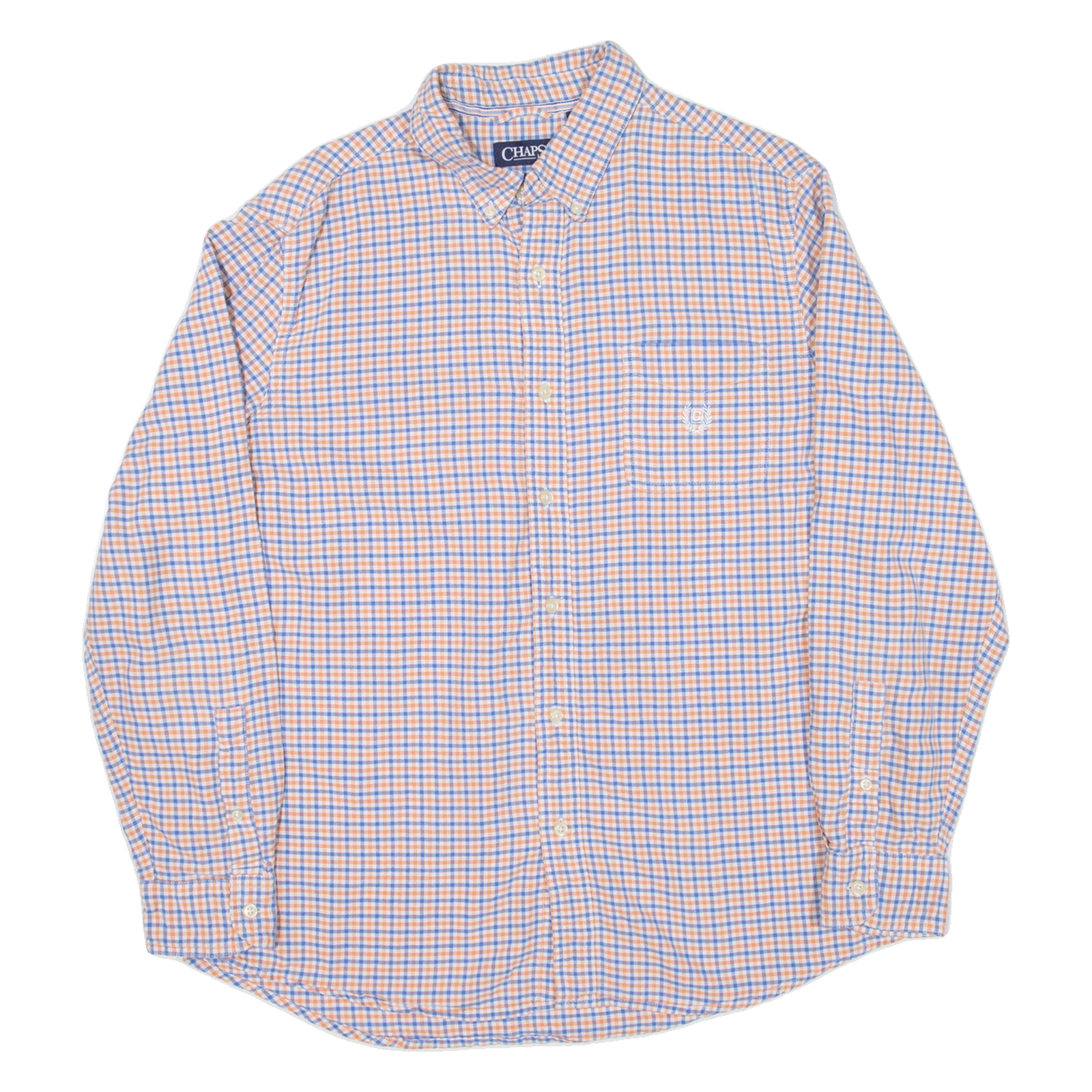 CHAPS Mens Shirt Orange Check Long Sleeve L Refurbished - N/A refurbished available on Cerqular