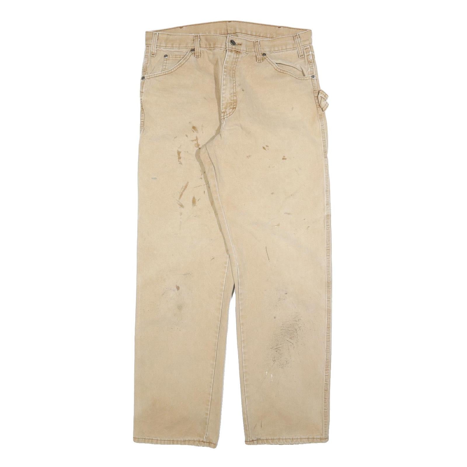 DICKIES Mens Relaxed Beige Cotton Blend Jeans W34 L34 Workwear Zip Closure Refurbished - N/A refurbished available on Cerqular