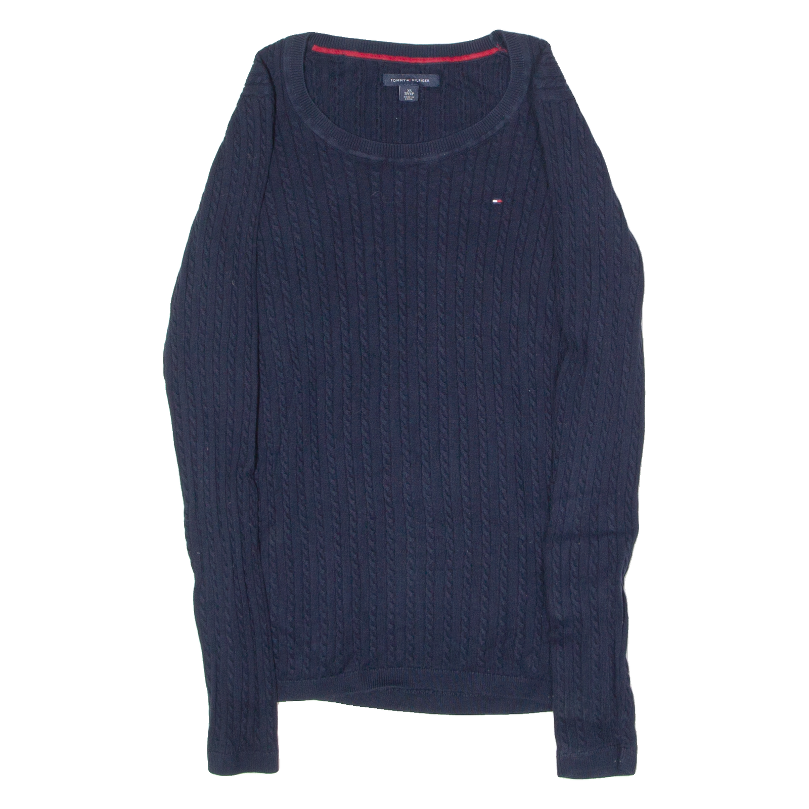 TOMMY HILFIGER Womens Jumper Blue Crew Neck Cable Knit XS Refurbished - N/A refurbished available on Cerqular