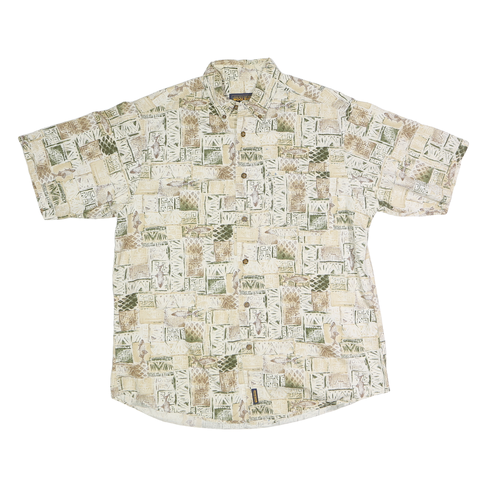 WOOLRICH Mens Beige & Green Patterned Casual Shirt M Tribal Print Refurbished - N/A refurbished available on Cerqular