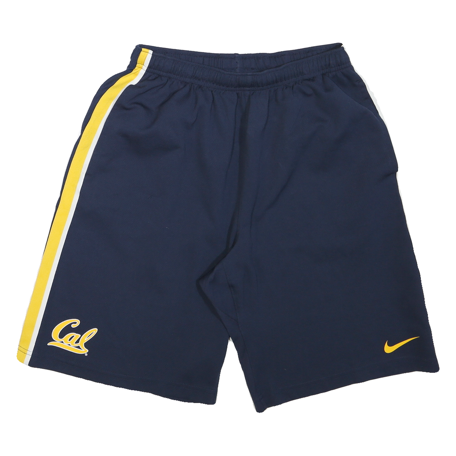 NIKE Mens Navy Blue & Yellow Casual Shorts M W28 Cal Script Logo Elastic Waist Refurbished - N/A refurbished available on Cerqular