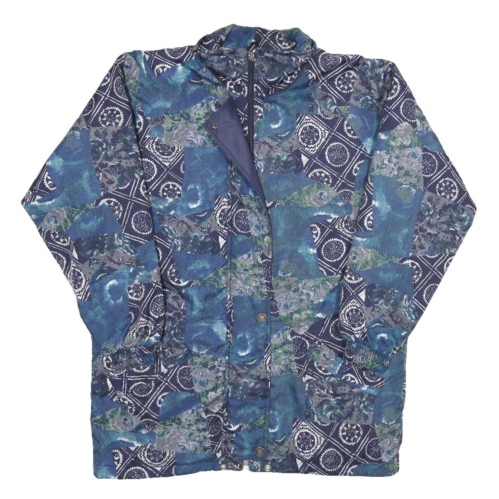 WILD DOG Womens Blue Patchwork Printed Zip Jacket UK 14 Polyester Relaxed Fit Refurbished - N/A refurbished available on Cerqular