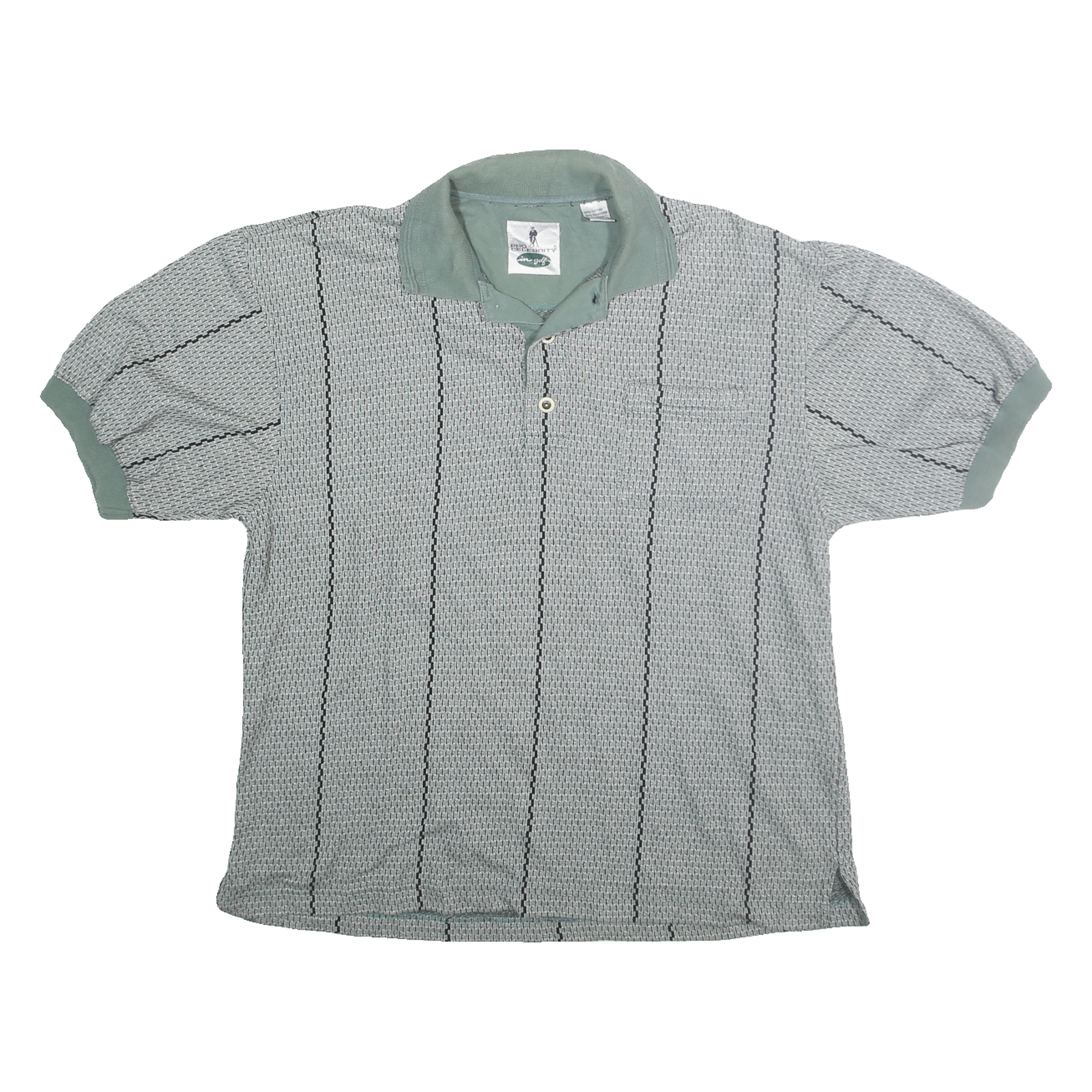 PRO CELEBRITY Mens Grey Green Stripe Short Sleeve Polo Shirt L Cotton Blend Refurbished - N/A refurbished available on Cerqular