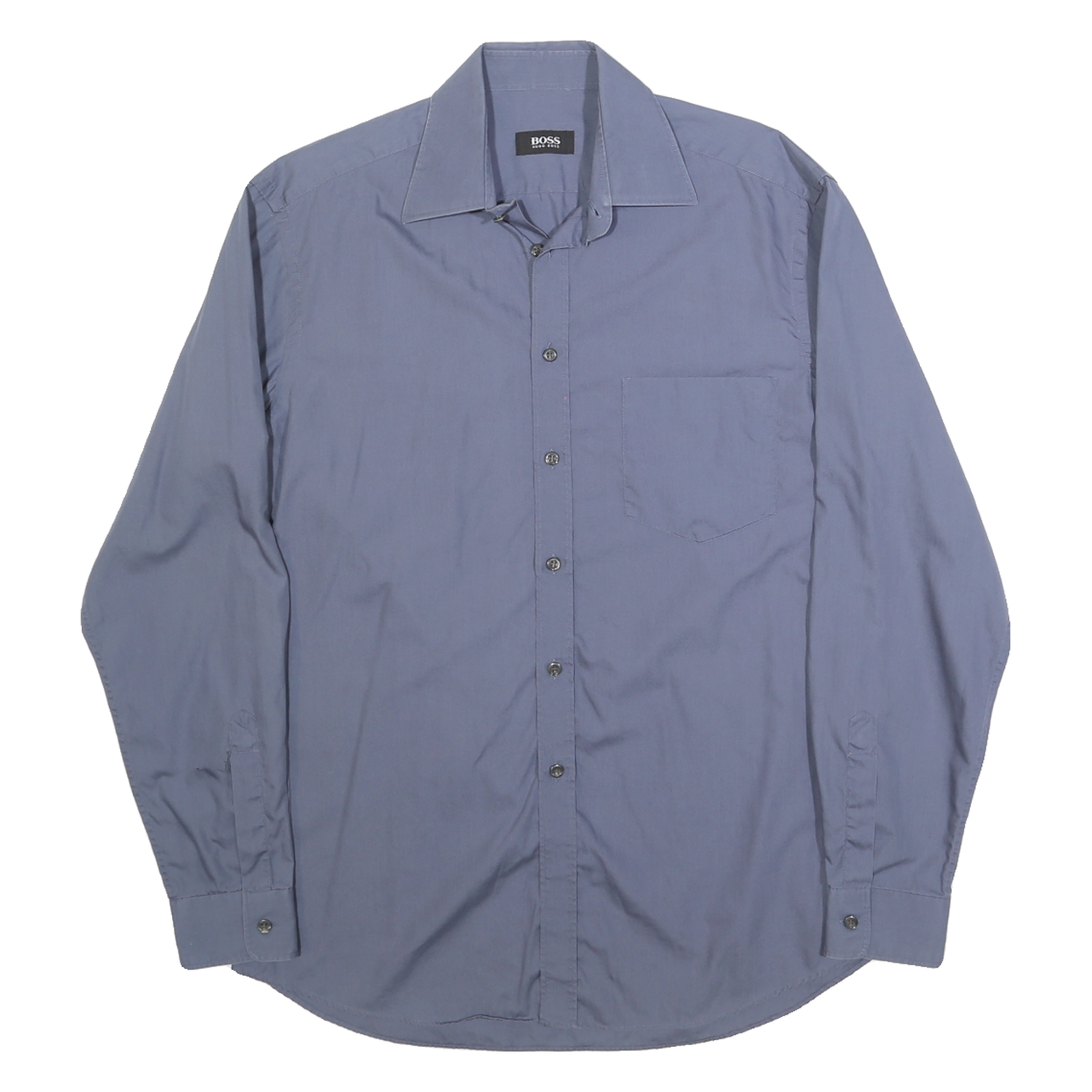 BOSS HUGO BOSS Mens Blue Plain Shirt M Cotton Long Sleeve Button Collar Regular Refurbished - N/A refurbished available on Cerqular