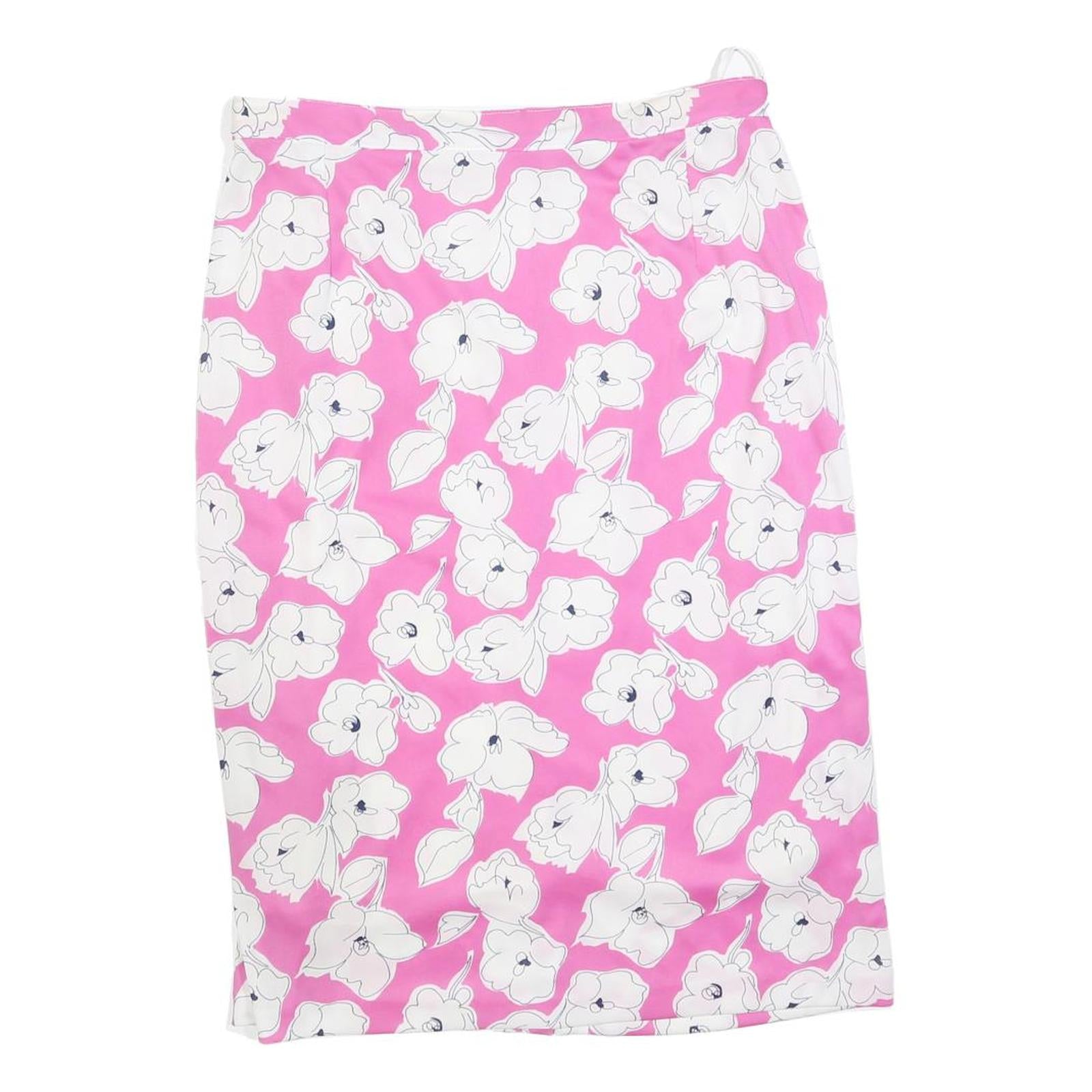 Womens Pink & White Floral Pencil Knee Length Cotton Blend Skirt M Stylish Refurbished - N/A refurbished available on Cerqular