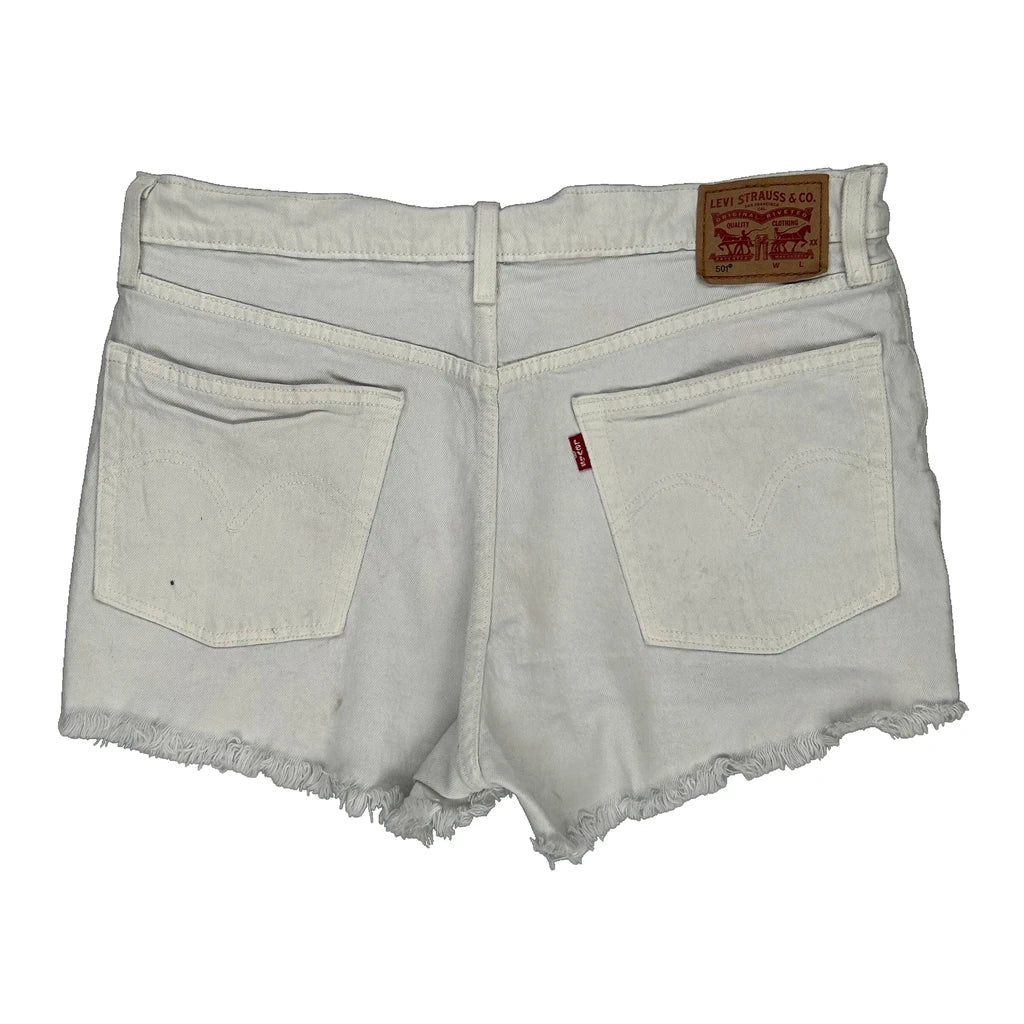 Levis Denim Shorts - 32W UK 12 White Cotton Refurbished - Thrifted (note: this is a term often used to describe second- refurbished available on Cerqular