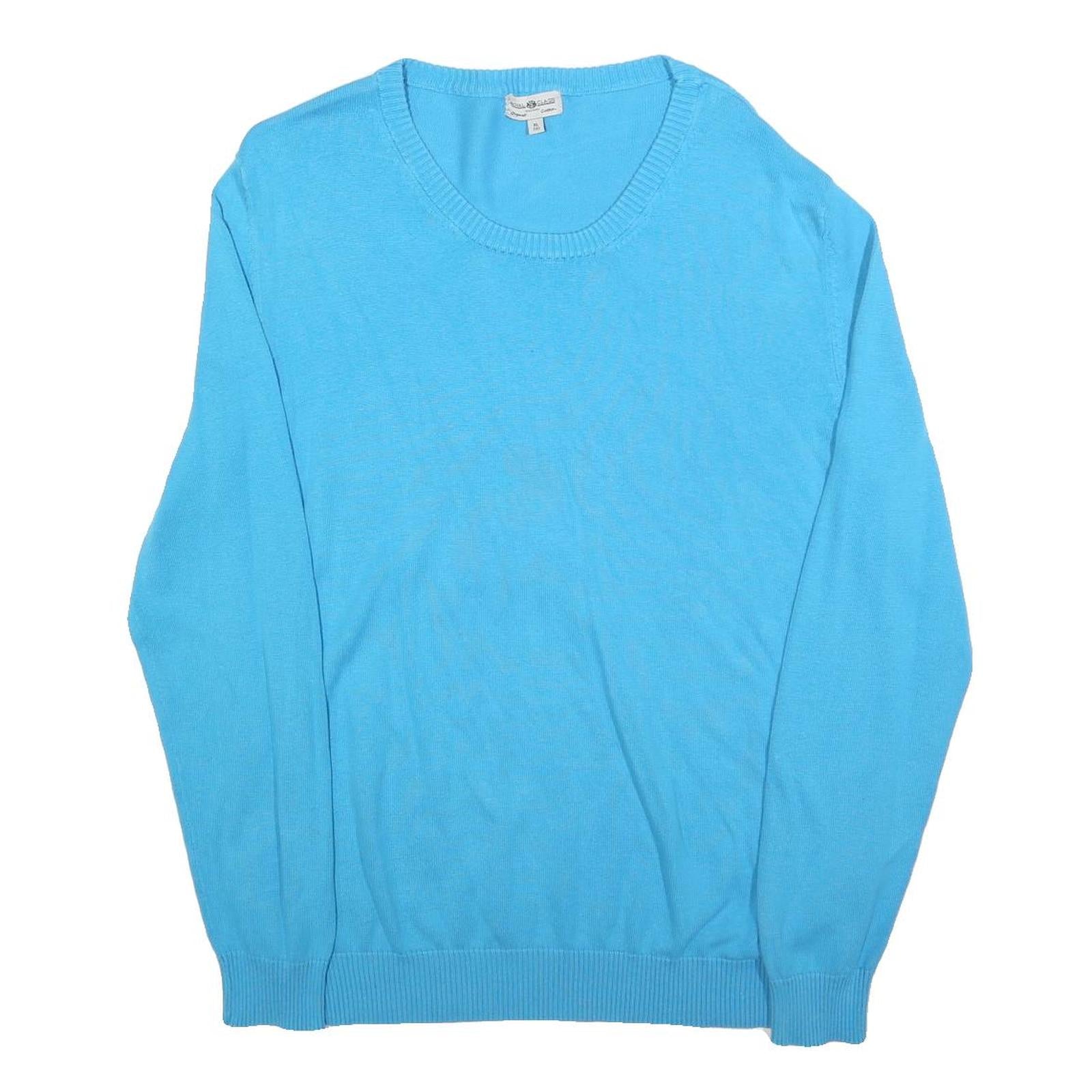 ROYAL CLASS Mens Blue Plain Jumper Crew Neck Basic Knit XL Cotton Lightweight Refurbished - N/A refurbished available on Cerqular