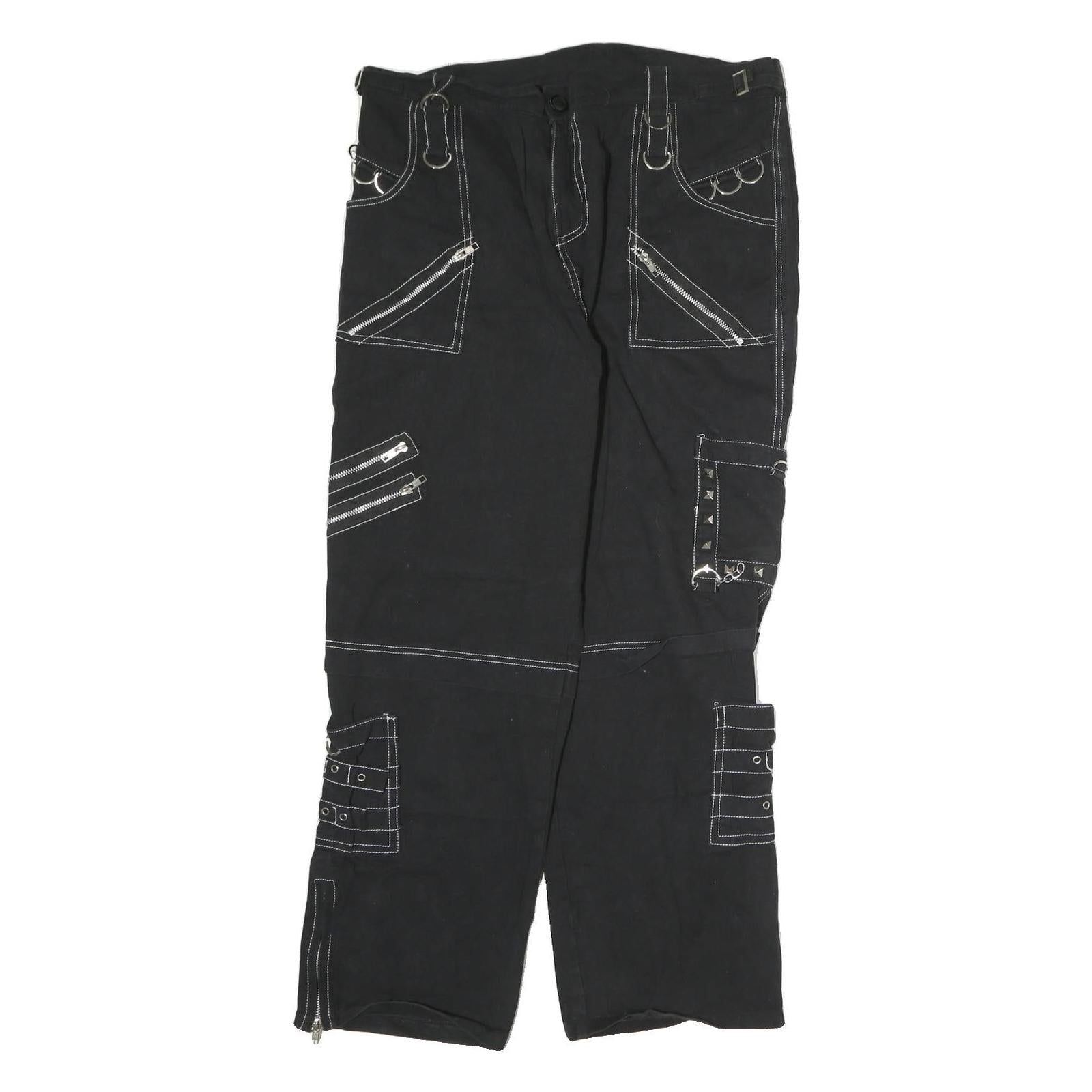 Black Womens Cotton Cargo Regular Fit Trousers W38 L36 Zip Pocket Stud Detail Refurbished - N/A refurbished available on Cerqular