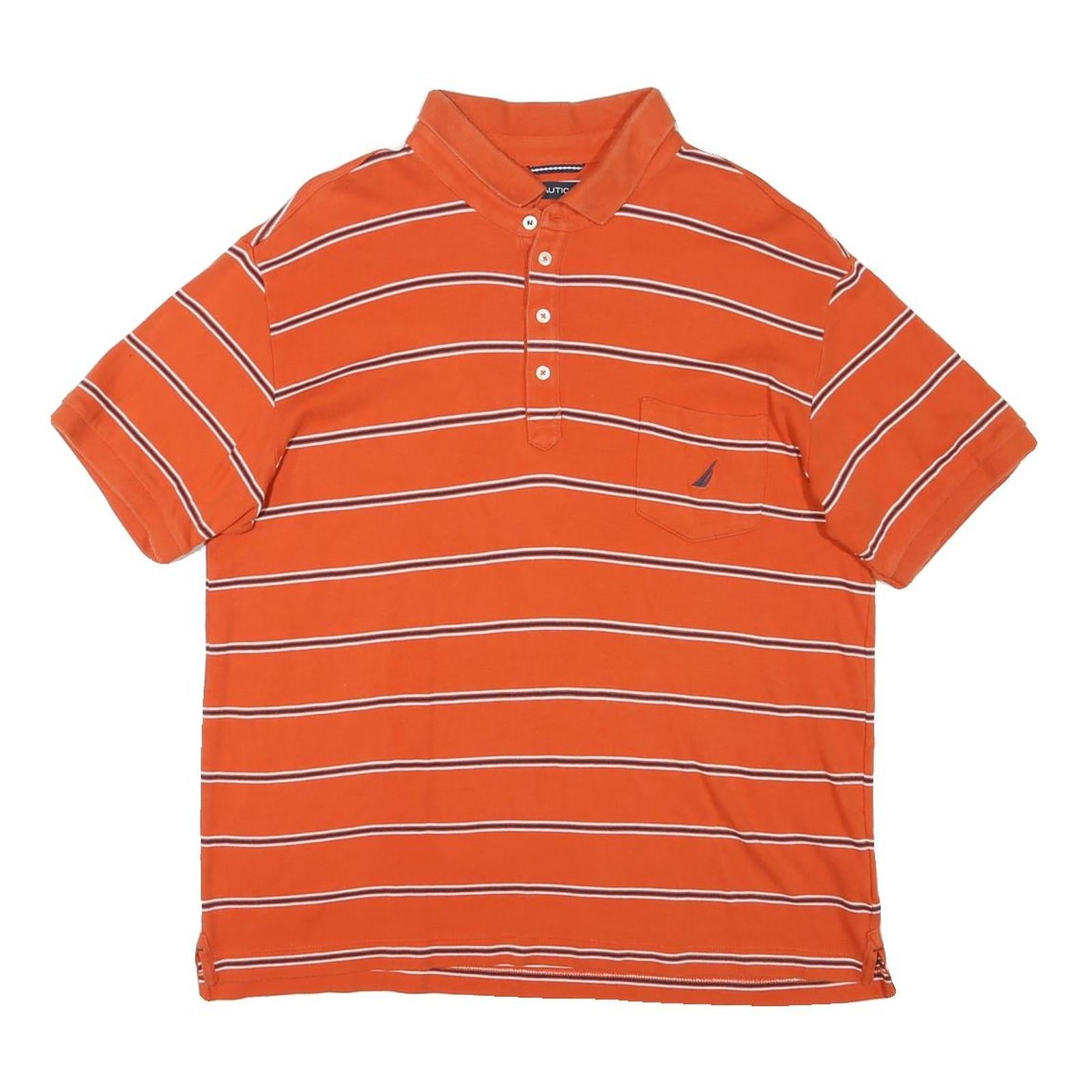 NAUTICA Mens Orange Striped Short Sleeve Polo Shirt L Cotton Blend Casual Refurbished - N/A refurbished available on Cerqular