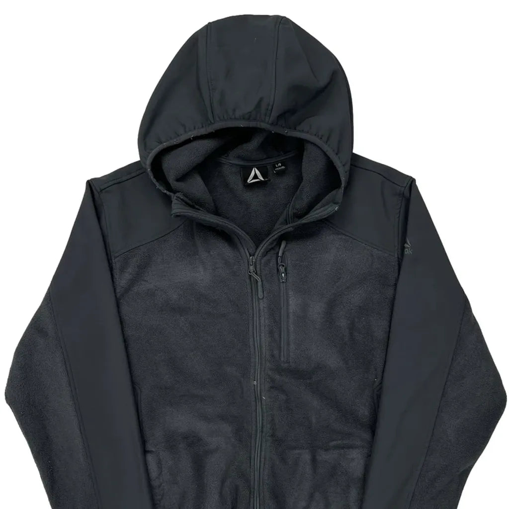 Reebok Fleece Jacket - Large Black Polyester Refurbished - Thrifted (note: this is a term often used to describe second- refurbished available on Cerqular