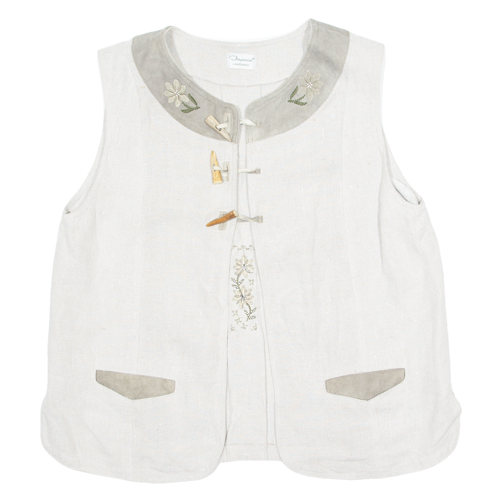 IMPERIAL LANDHAUS Womens Gilet Cream Linen 90s L Refurbished - N/A refurbished available on Cerqular