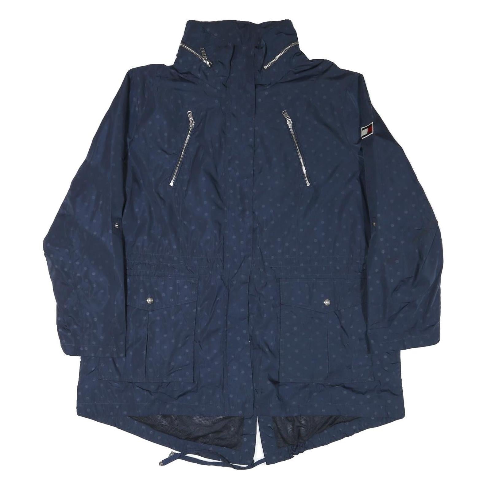 TOMMY HILFIGER Womens Blue Polka Dot Jacket 2XL Polyester Blend Zip Pocketed Refurbished - N/A refurbished available on Cerqular