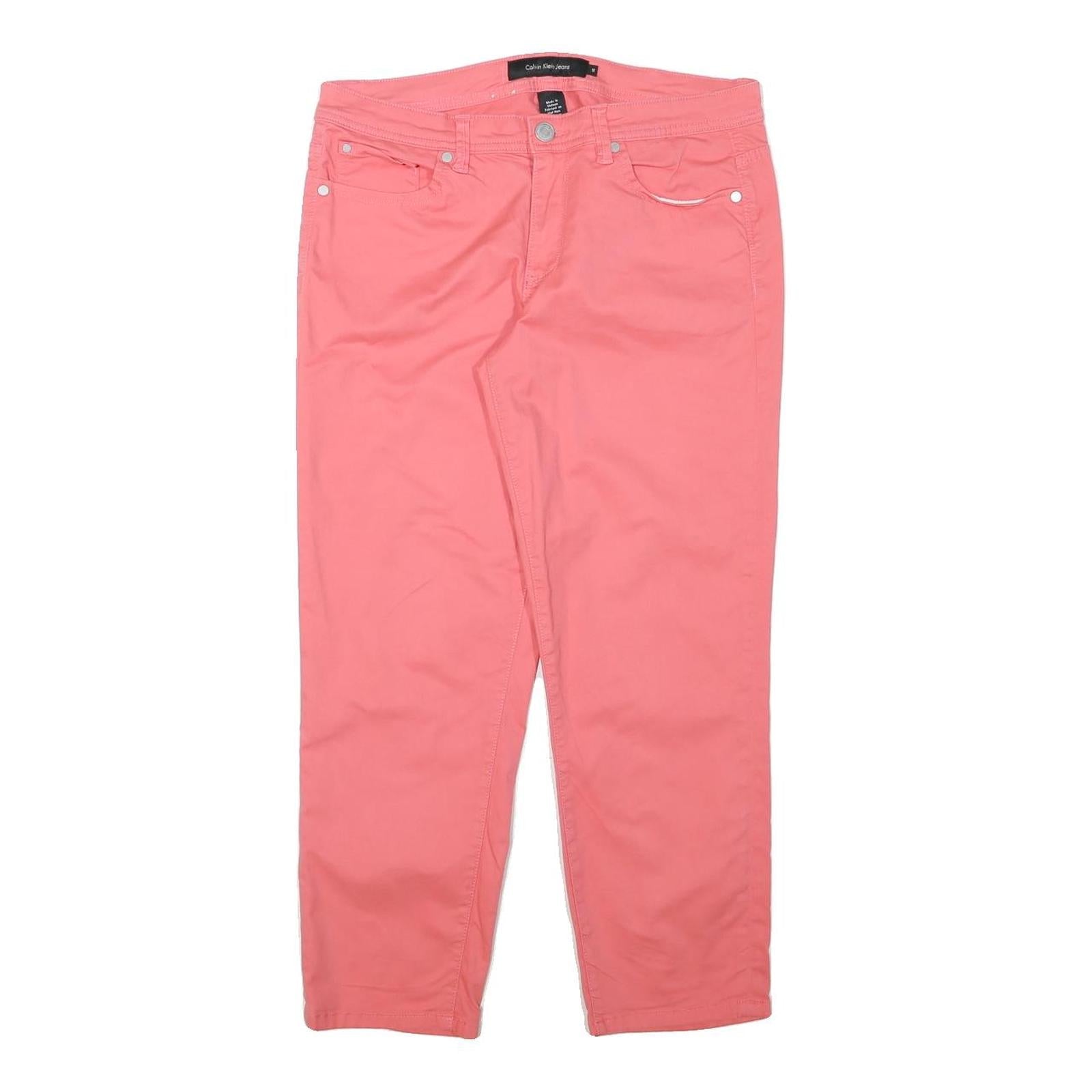 CALVIN KLEIN JEANS Womens Cotton Blend Pink Regular Fit Straight Trousers W32 Refurbished - N/A refurbished available on Cerqular