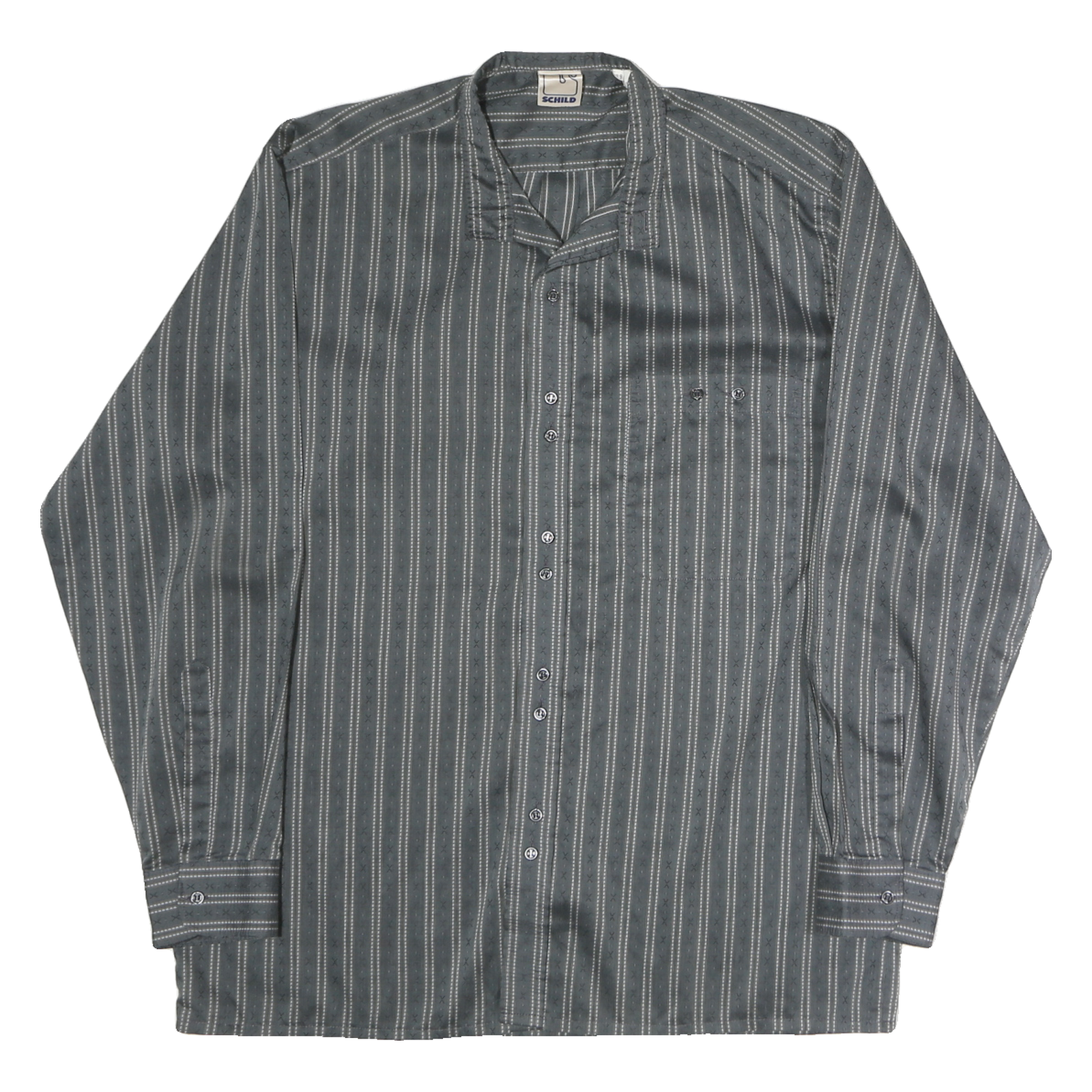 SCHILD Mens Grey & White Stripe Cotton Blend Shirt L Button Collar Long Sleeve Refurbished - N/A refurbished available on Cerqular