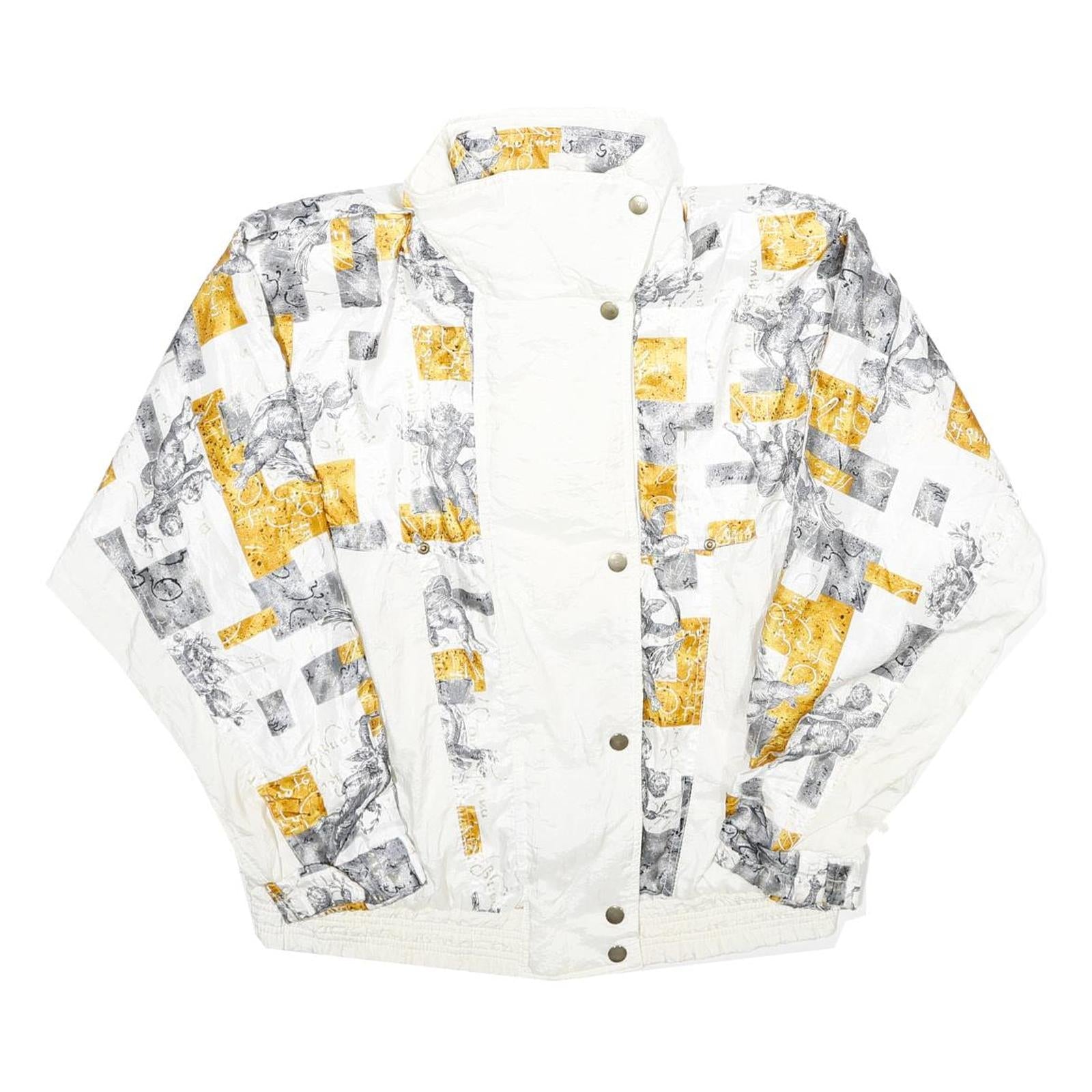 LAVON Womens White & Yellow Printed Zip Jacket M Polyester Blend Casual Wear Refurbished - N/A refurbished available on Cerqular