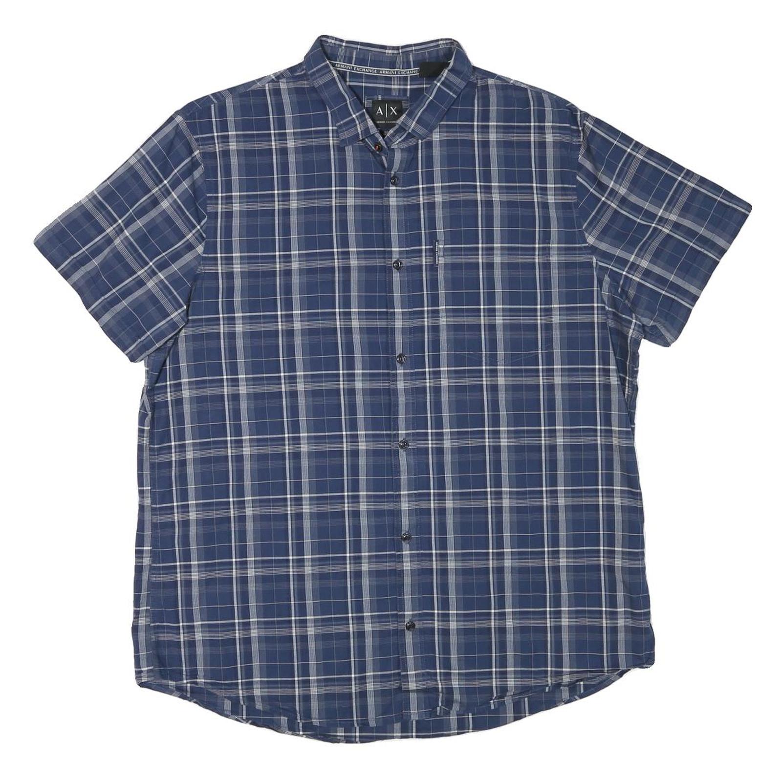 ARMANI EXCHANGE Mens Blue Plaid Shirt 2XL Cotton Blend Short Sleeve Casual Refurbished - N/A refurbished available on Cerqular