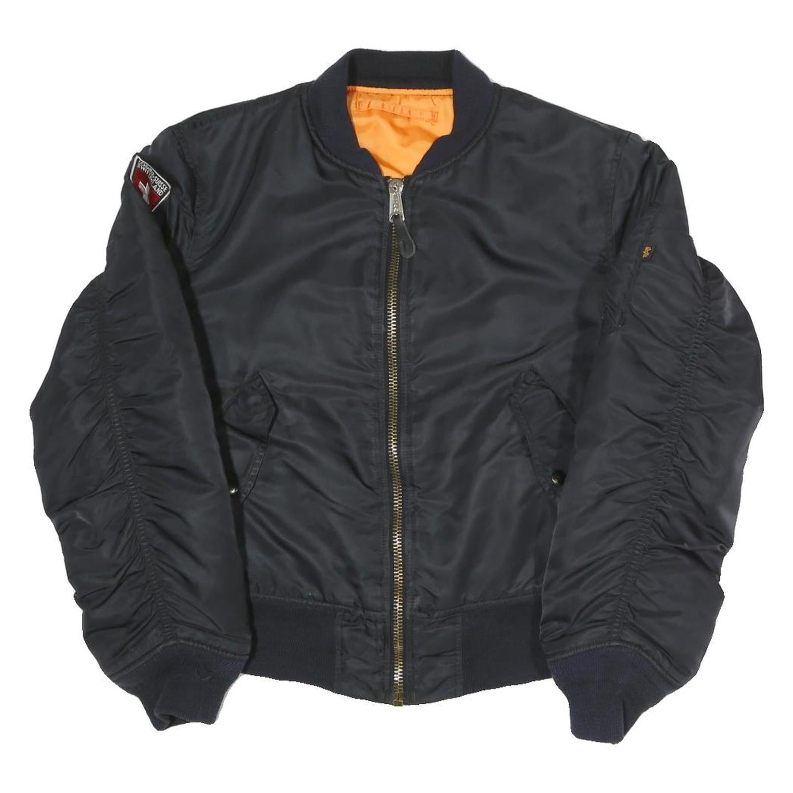 ALPHA INDUSTRIES Womens Black & Orange Flight Jacket L Nylon Woven Bomber Zip Refurbished - N/A refurbished available on Cerqular