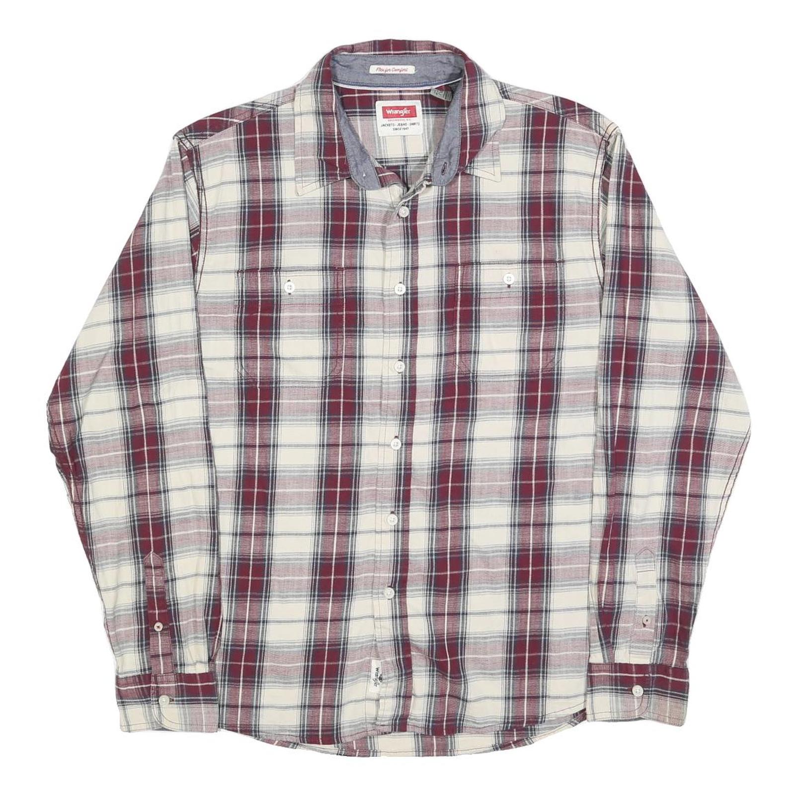 WRANGLER Mens Red & White Plaid Cotton Blend Shirt L Long Sleeve Checked Button Refurbished - N/A refurbished available on Cerqular