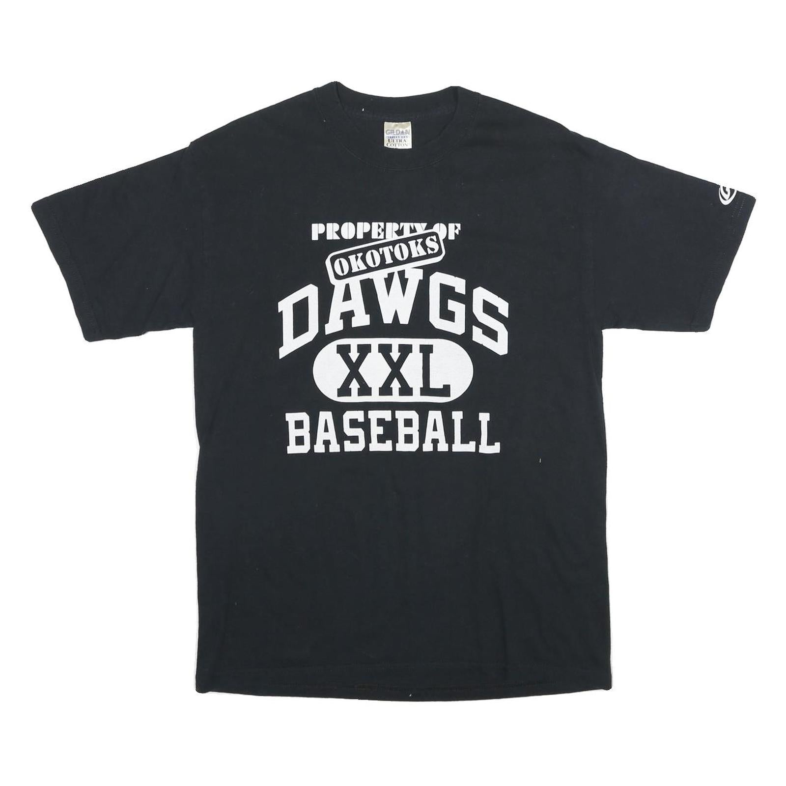 GILDAN Mens Black Okotoks Dawgs Baseball Graphic T-Shirt M Short Sleeve Crew Refurbished - N/A refurbished available on Cerqular
