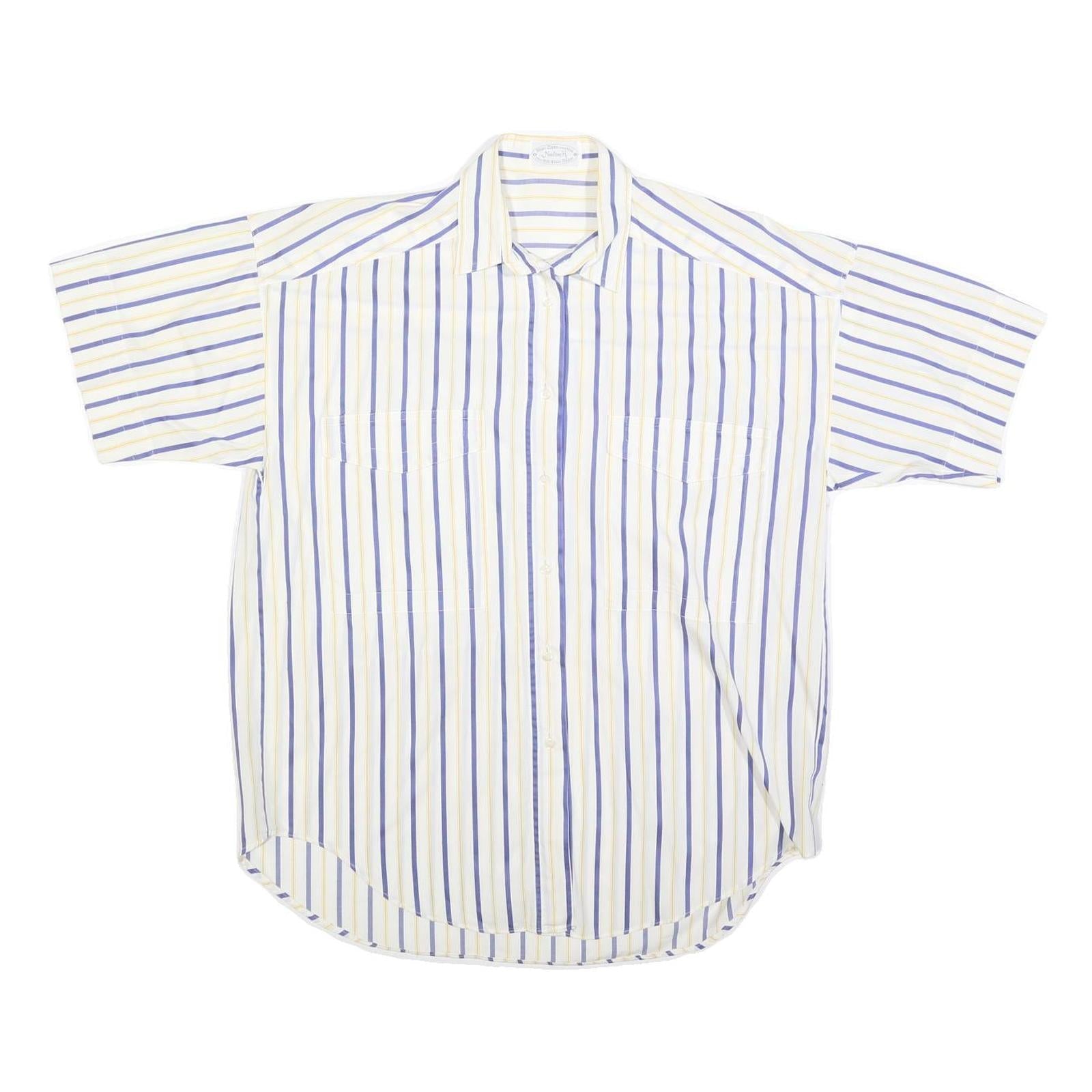 NADINE H Womens White & Blue Striped Cotton Blend Shirt L Casual Summer Button Refurbished - N/A refurbished available on Cerqular