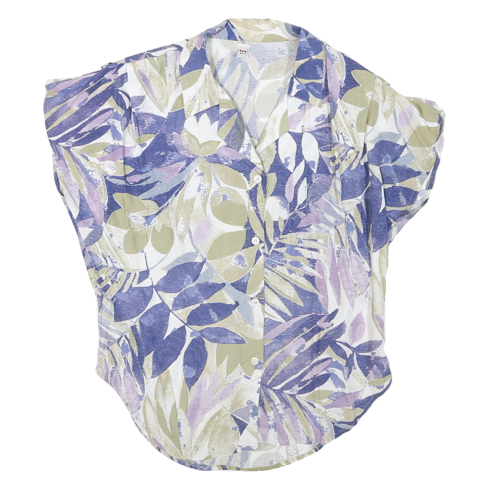 Womens Blue Green Printed Blouse Short Sleeve V-Neck XL Lightweight Shirt Refurbished - N/A refurbished available on Cerqular