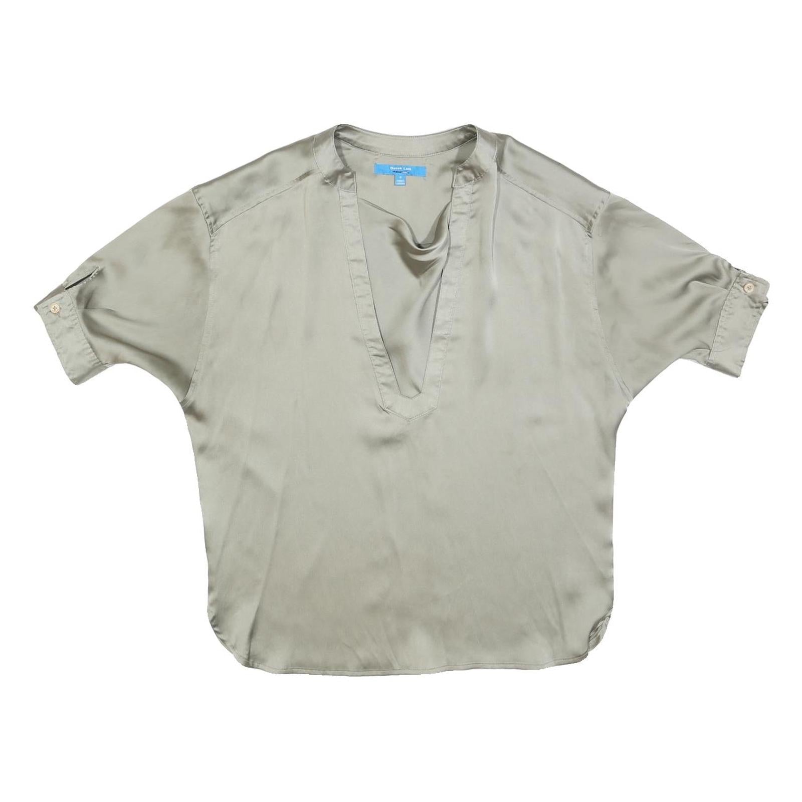 DEREK LAM Womens Beige Silk Blend Basic Top Short Sleeve V-Neck Size S Refurbished - N/A refurbished available on Cerqular