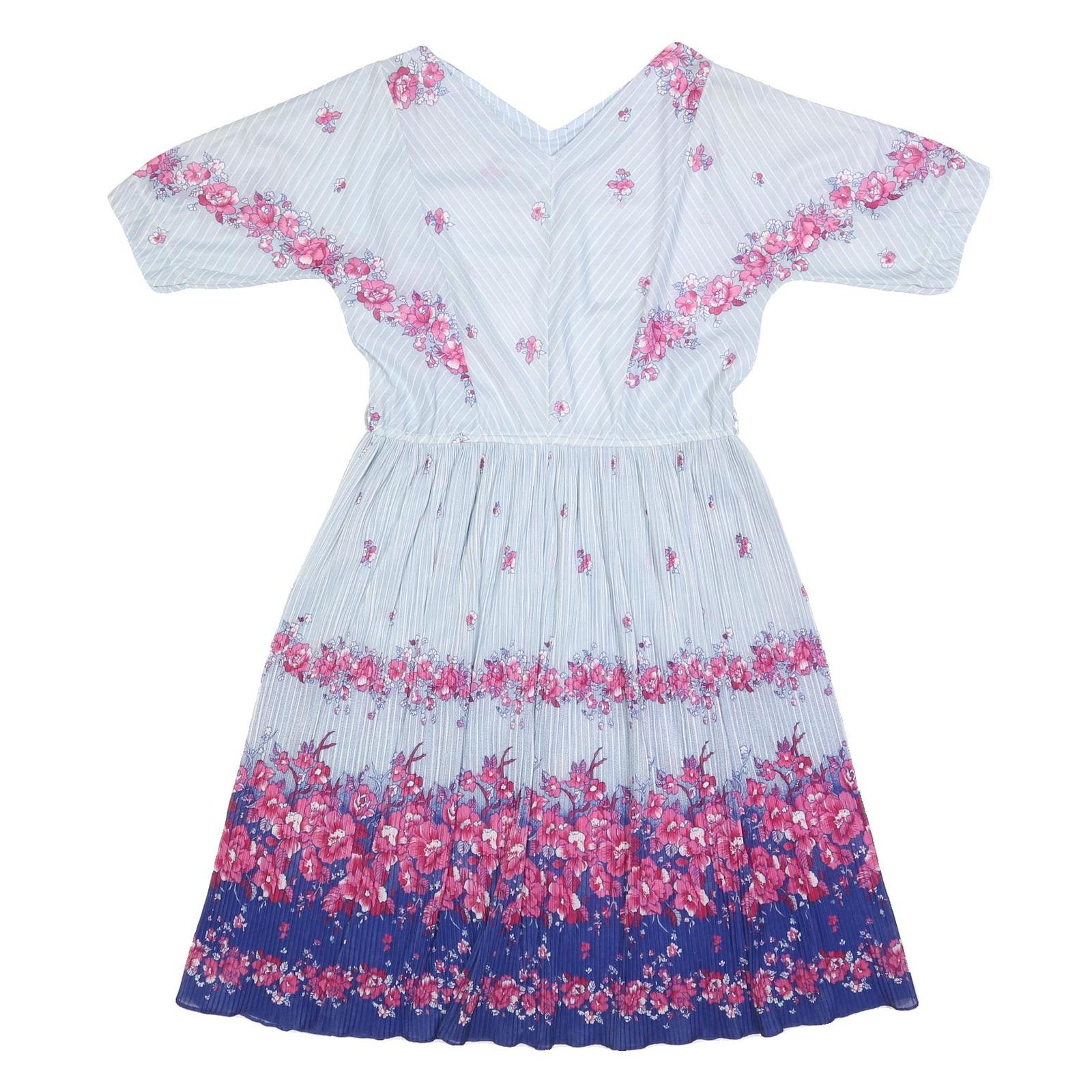Womens Blue Polyester Floral Print Midi Dress V Neck Short Sleeve L Refurbished - N/A refurbished available on Cerqular
