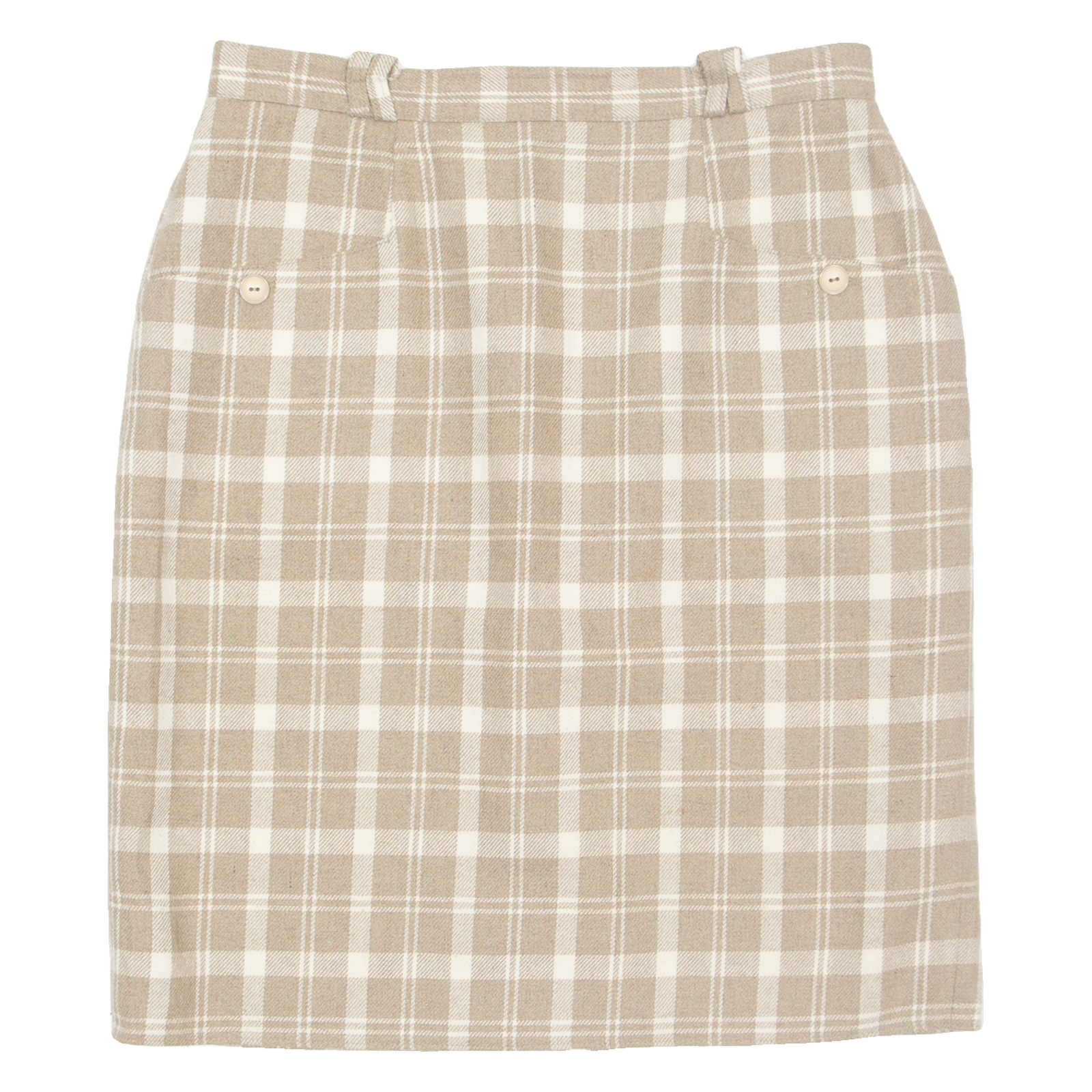 Womens Straight Skirt Beige Knee Length Wool 90s Check M Refurbished - N/A refurbished available on Cerqular