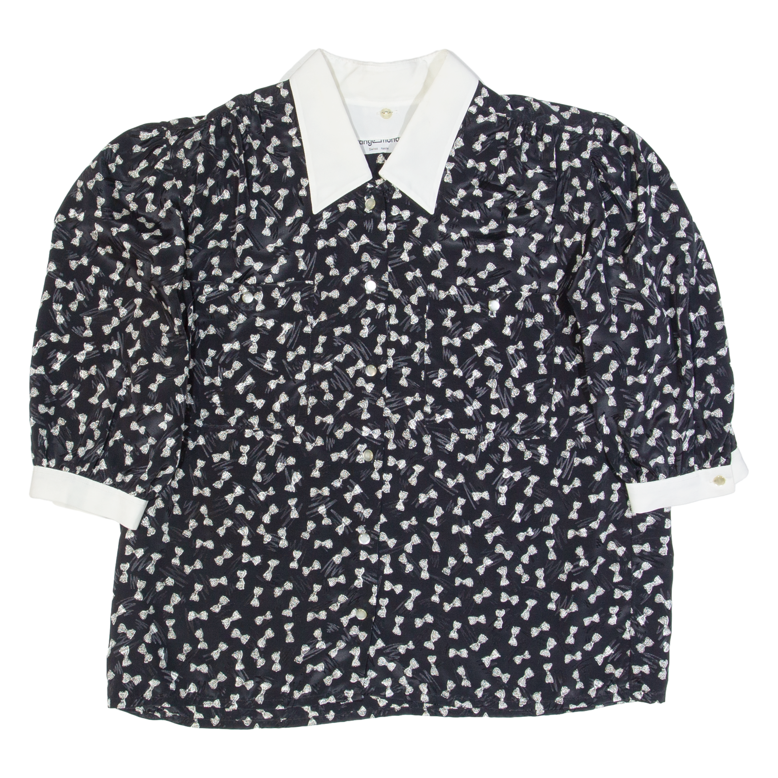 SOLANGE MONDOR All Over Bow Print Womens Blouse Black Collared S Refurbished - N/A refurbished available on Cerqular