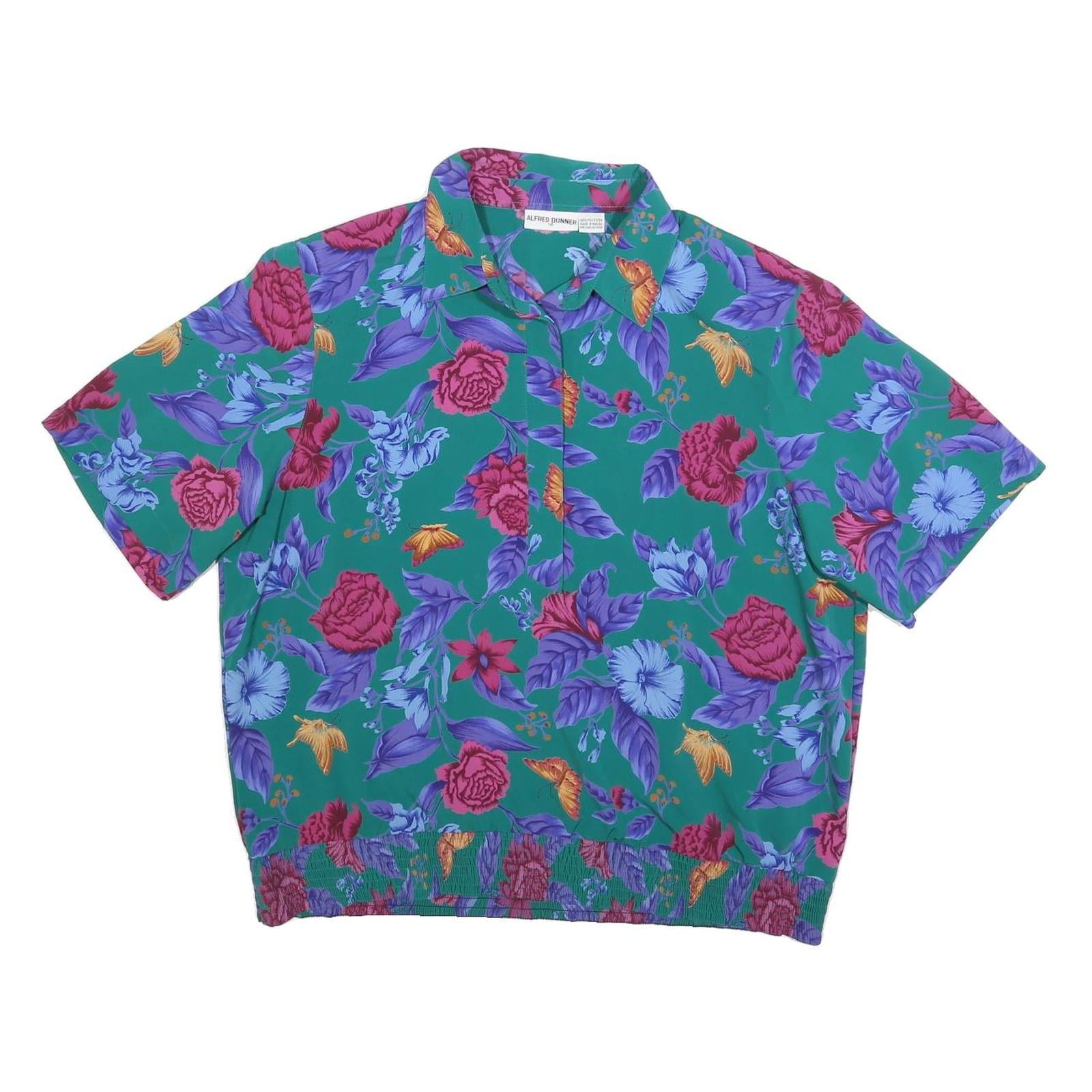 ALFRED DUNNER Womens Green Floral Printed Basic Short Sleeve Collared Top XL Refurbished - N/A refurbished available on Cerqular