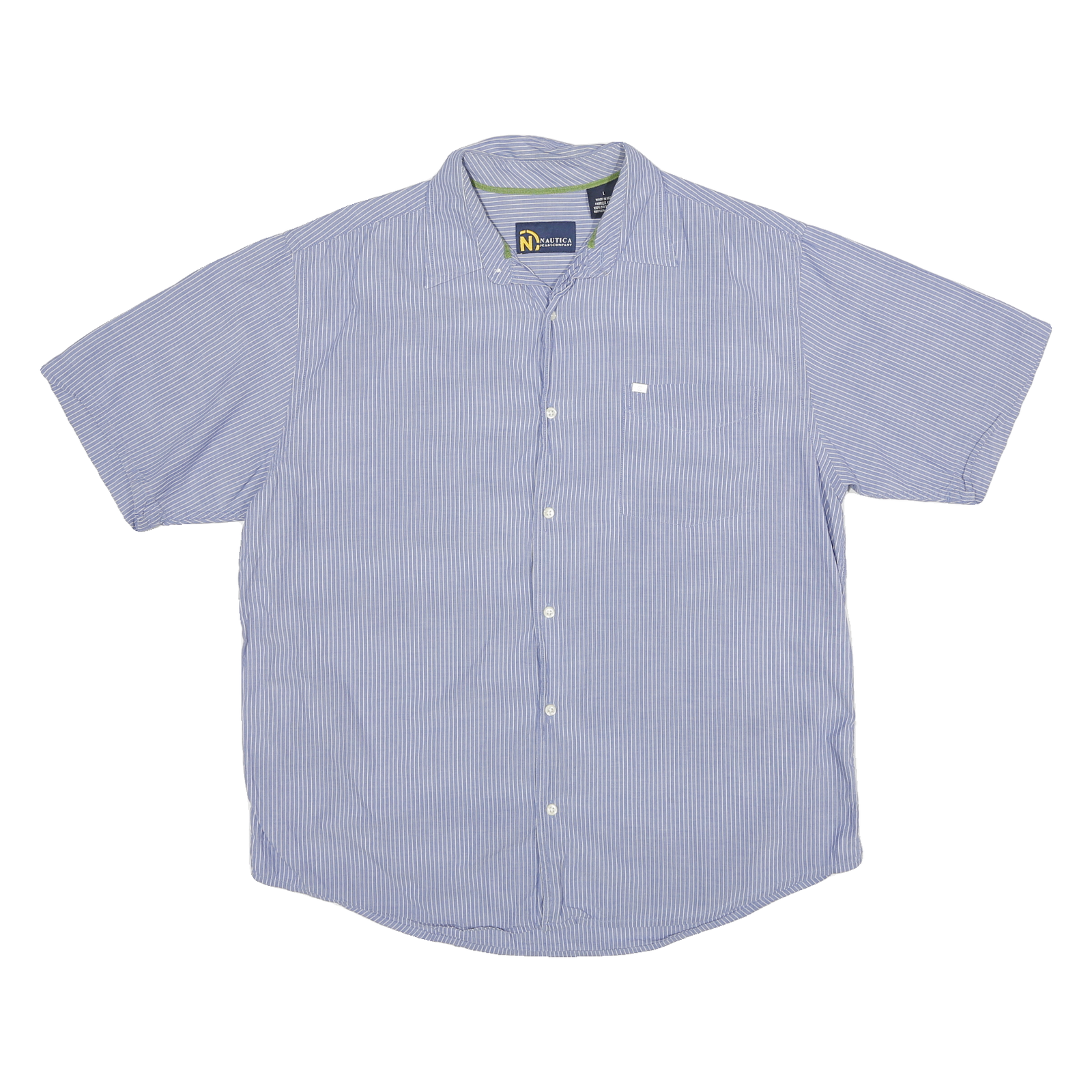 NAUTICA Mens Blue & White Striped Shirt L Button Cotton Casual Summer Refurbished - N/A refurbished available on Cerqular