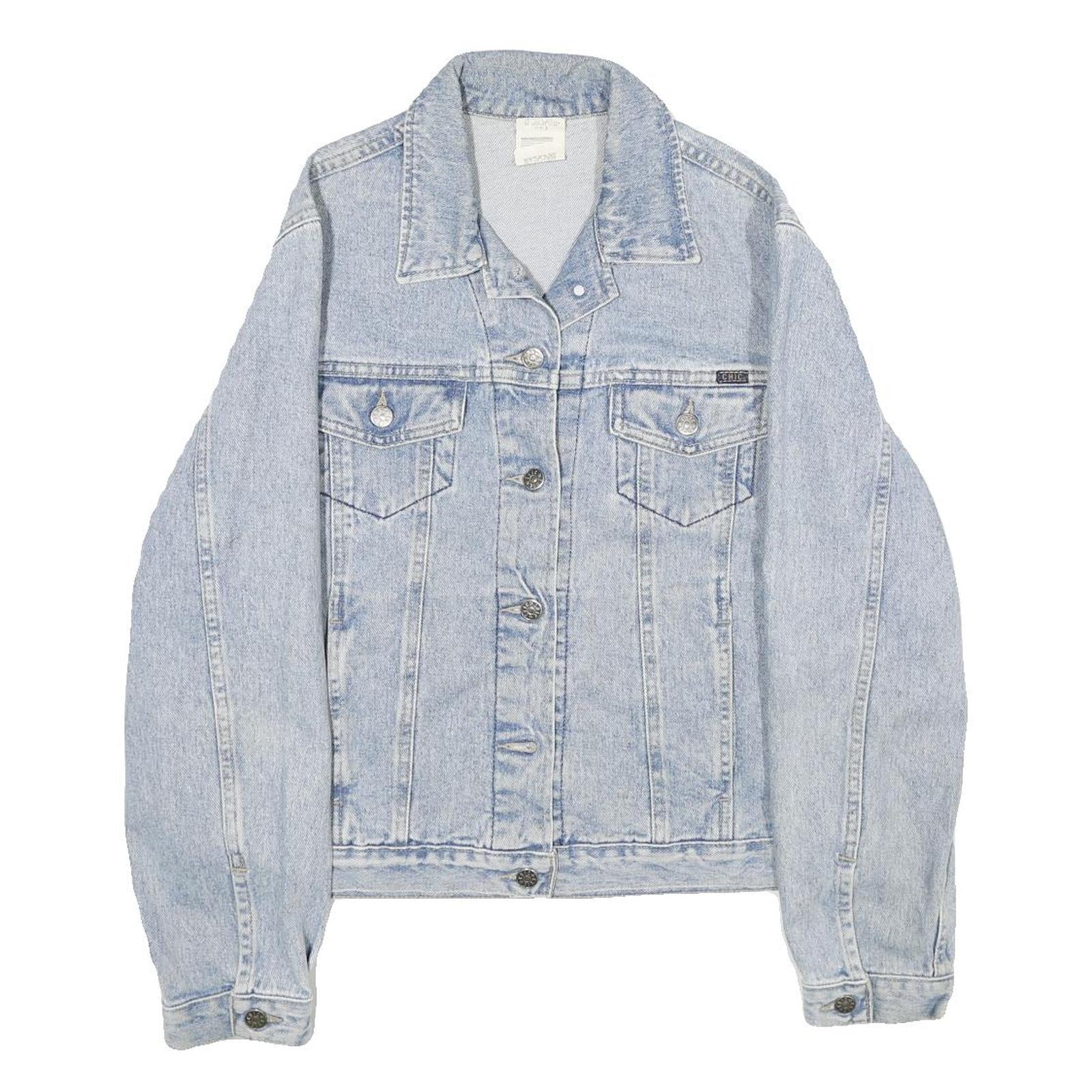 CHIC Womens Blue Denim Cotton Button Jacket L Classic Casual Outerwear Refurbished - N/A refurbished available on Cerqular