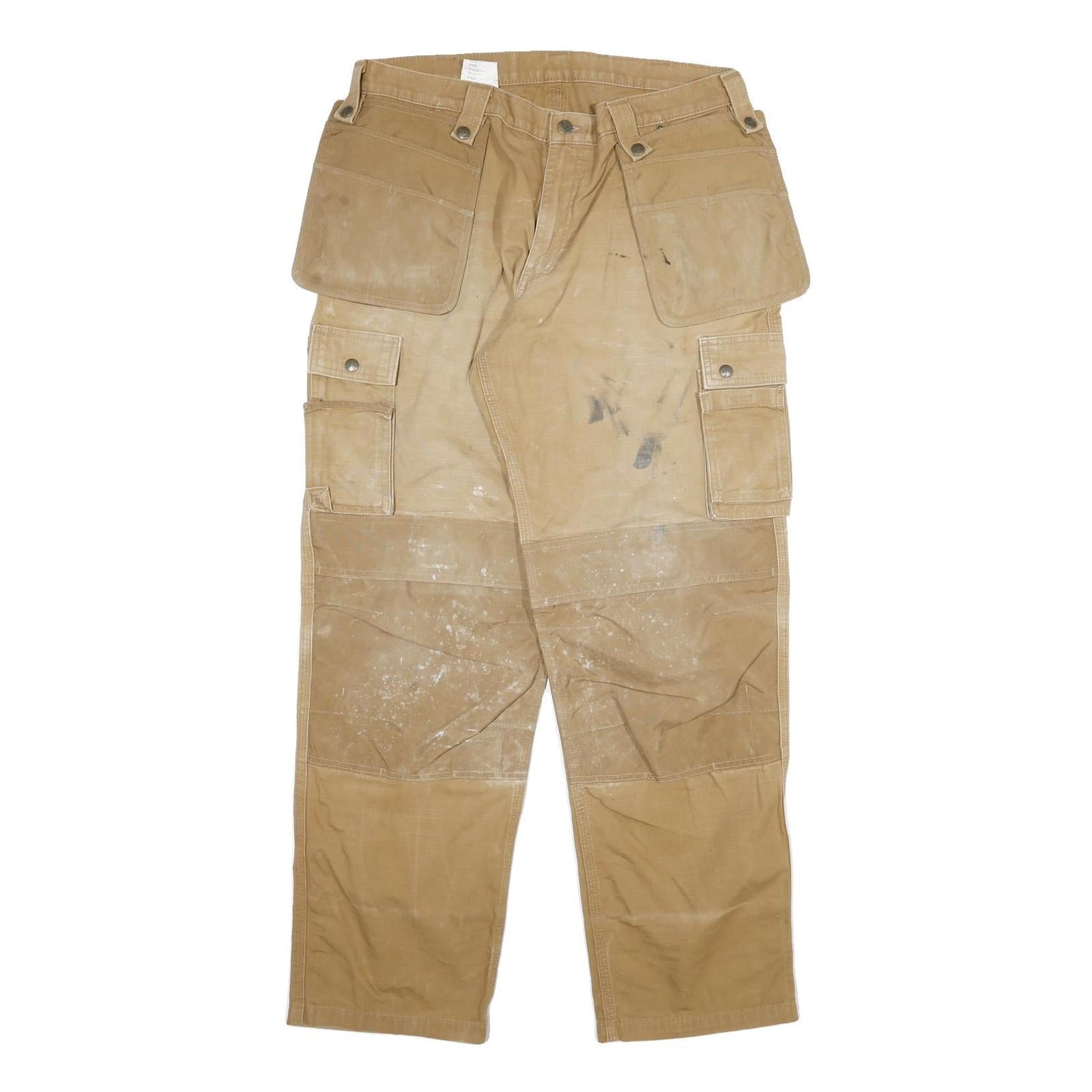 CARHARTT Mens Cotton Blend Beige Regular Fit Straight Leg Trousers W36 L32 Refurbished - N/A refurbished available on Cerqular